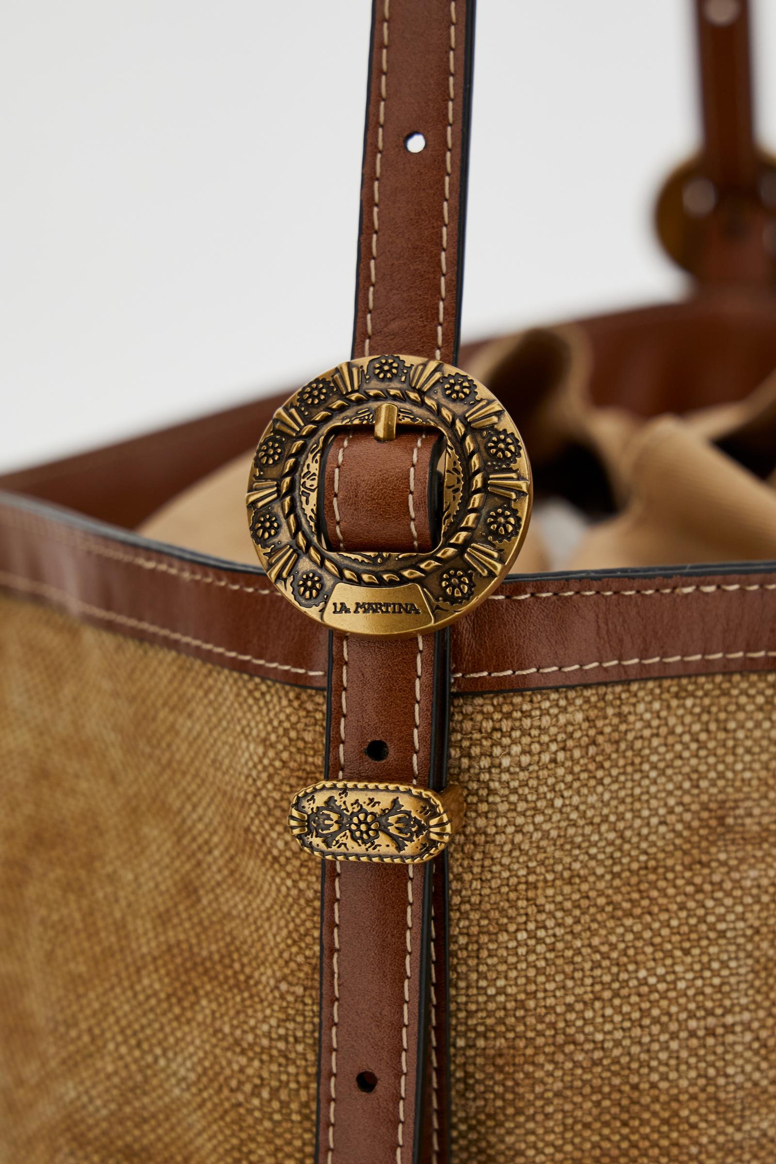 Women's gaucho-chic bucket bag in linen canvas - Bucket