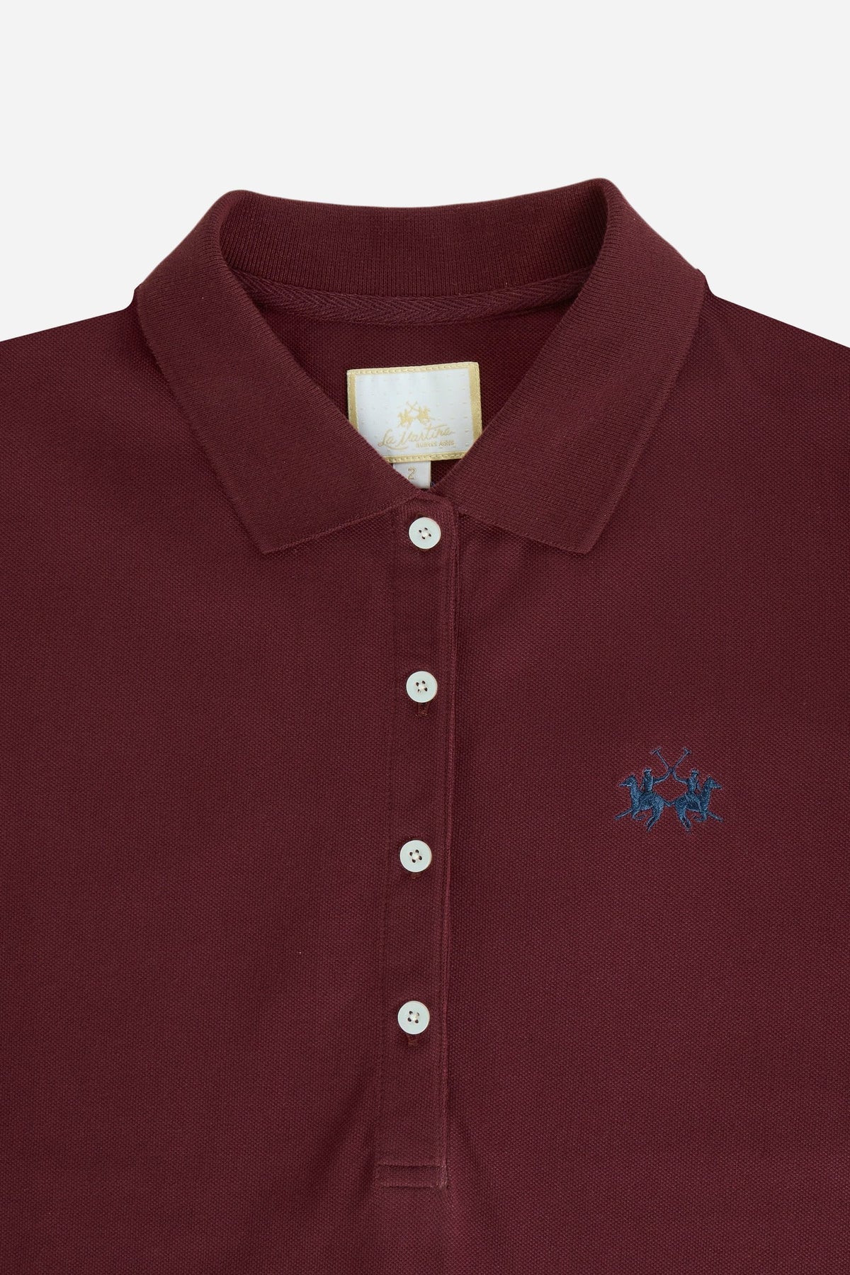 Slim-fit women's short-sleeve polo in stretch cotton blend piqué with ribbed collar and cuffs, front 4-button placket, and contrasting embroidered logo. - Port Royale
