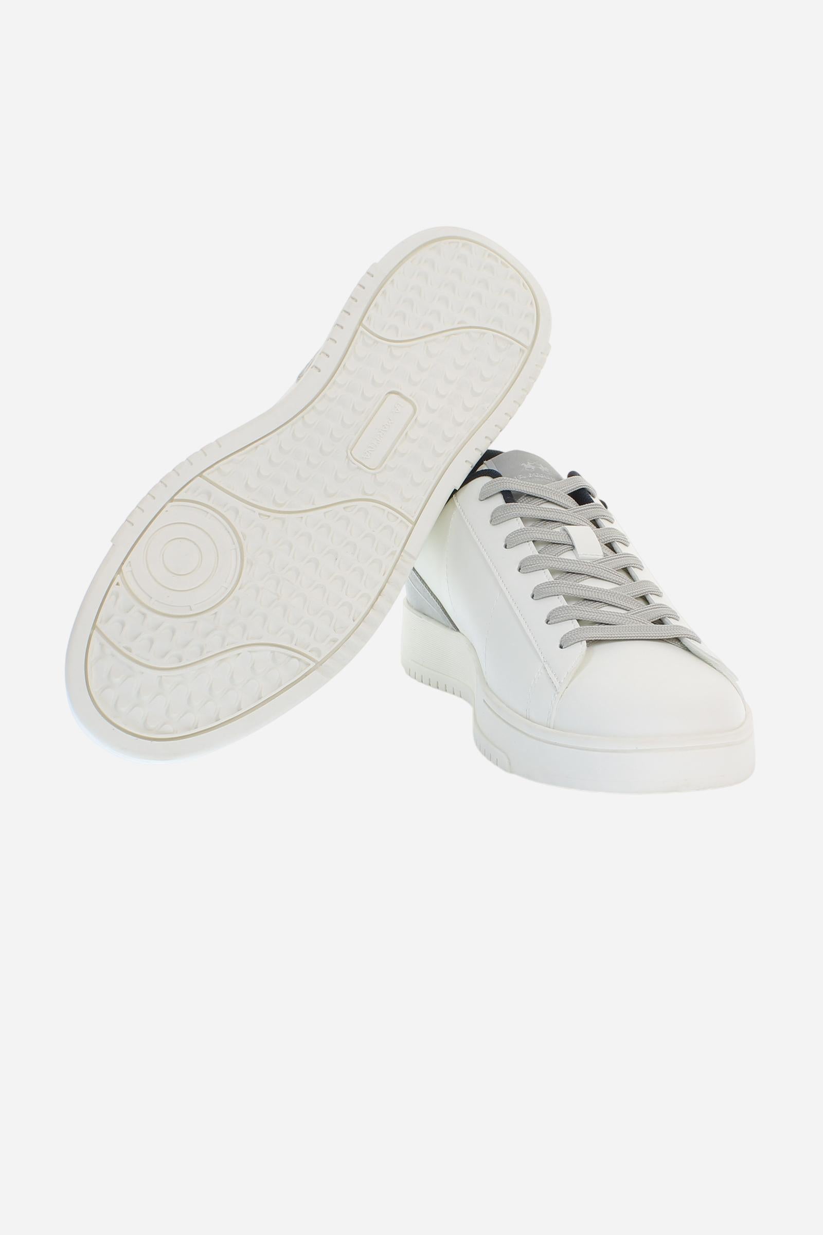 Sleek and versatile Bombonera CUP leather trainers. Comfortable rubber soles and personalised details for a unique and modern style. - WHITE/BLUE
