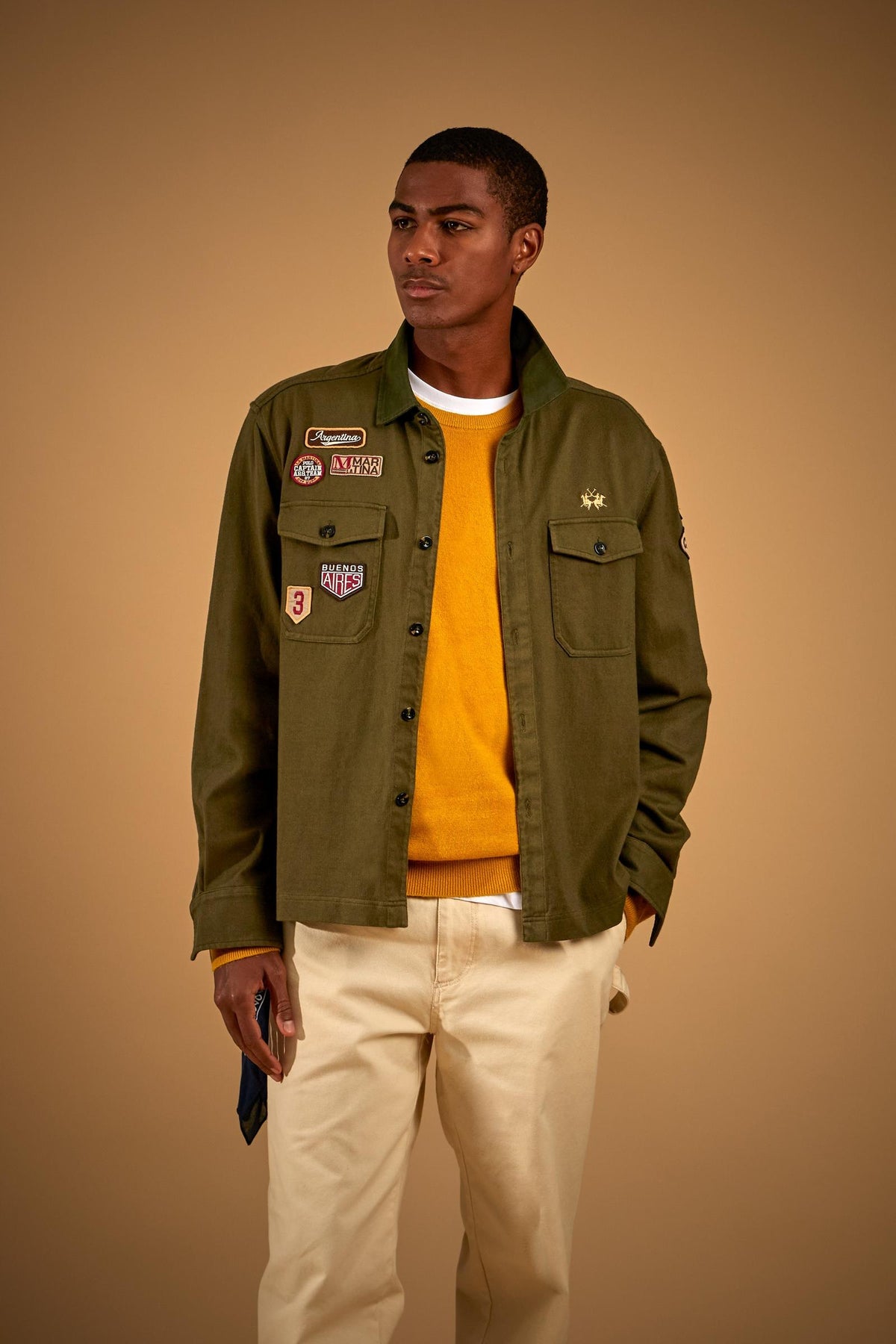 Men's cotton jersey shacket with patch - Davy
