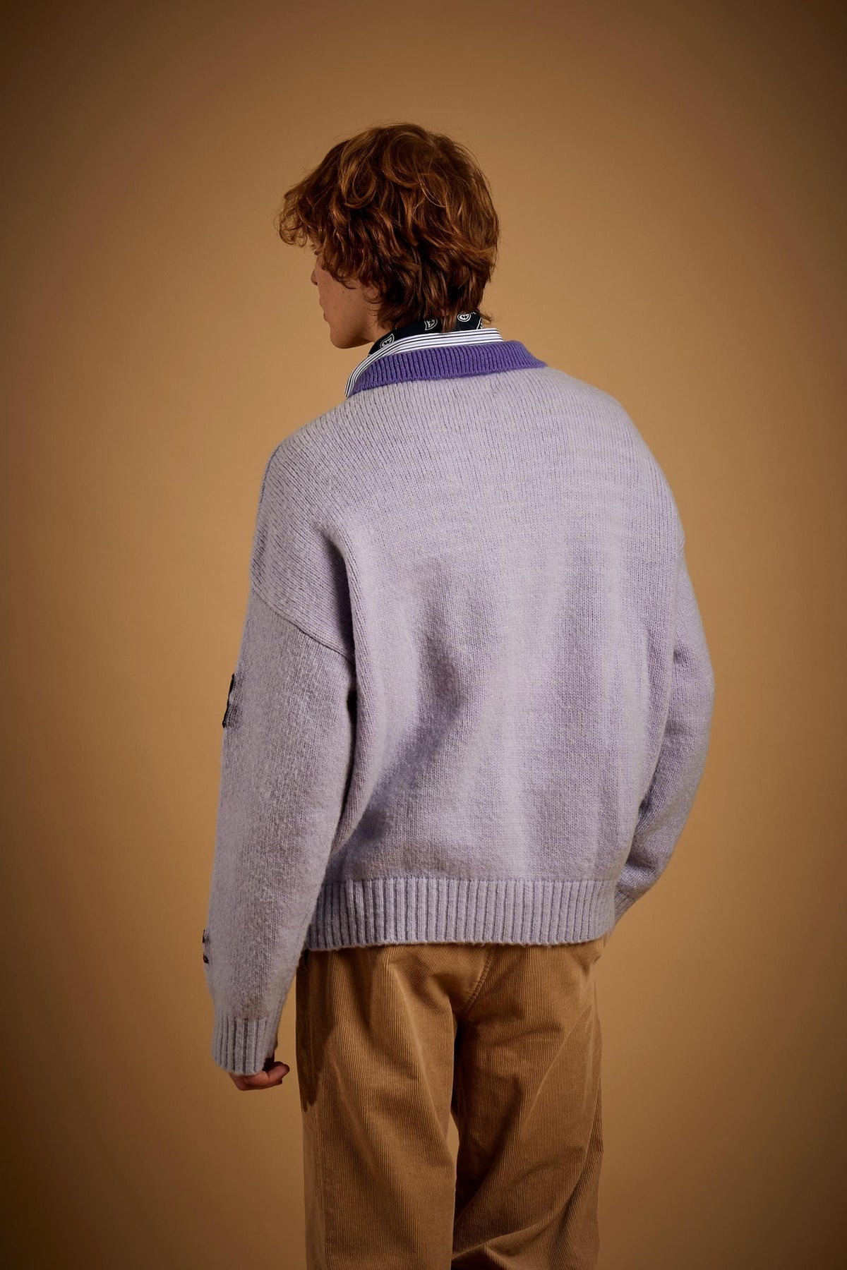 Men's long sleeve polo shirt in wool blend knit with patch - Earl