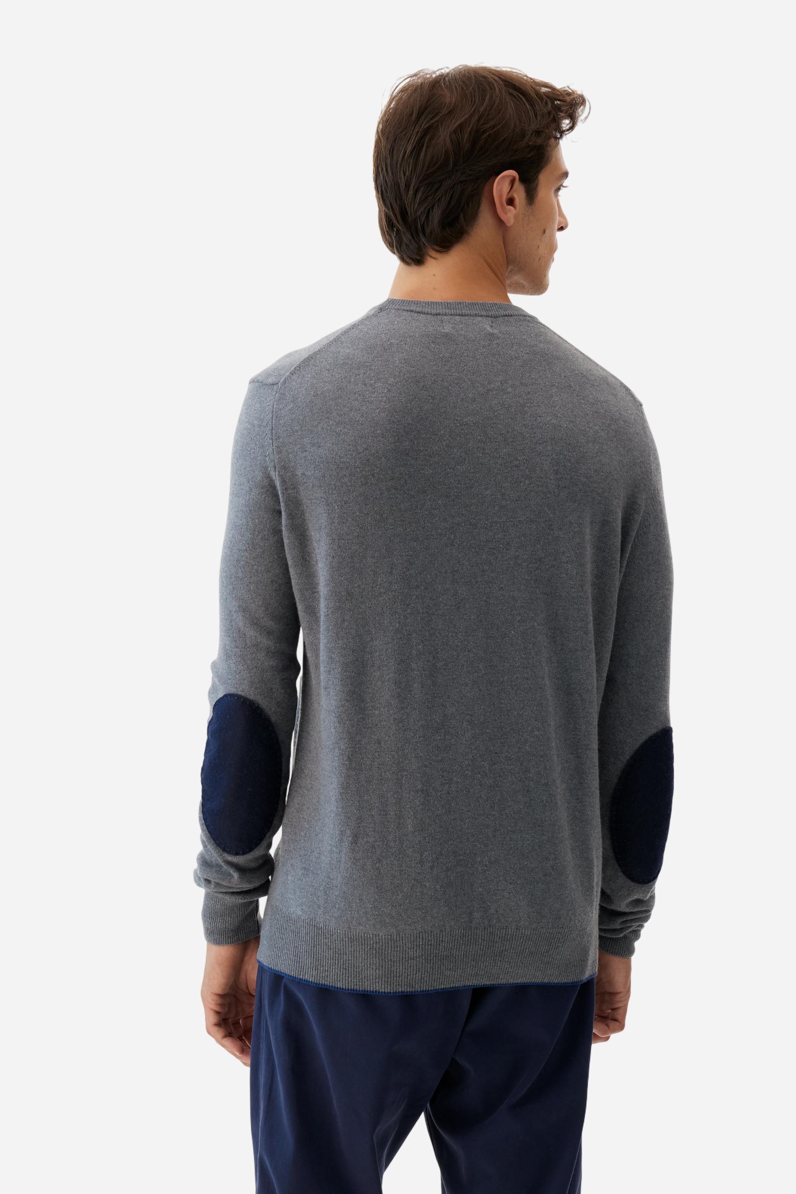 Men’s crew neck sweater with elbow patches - Bobbiejo