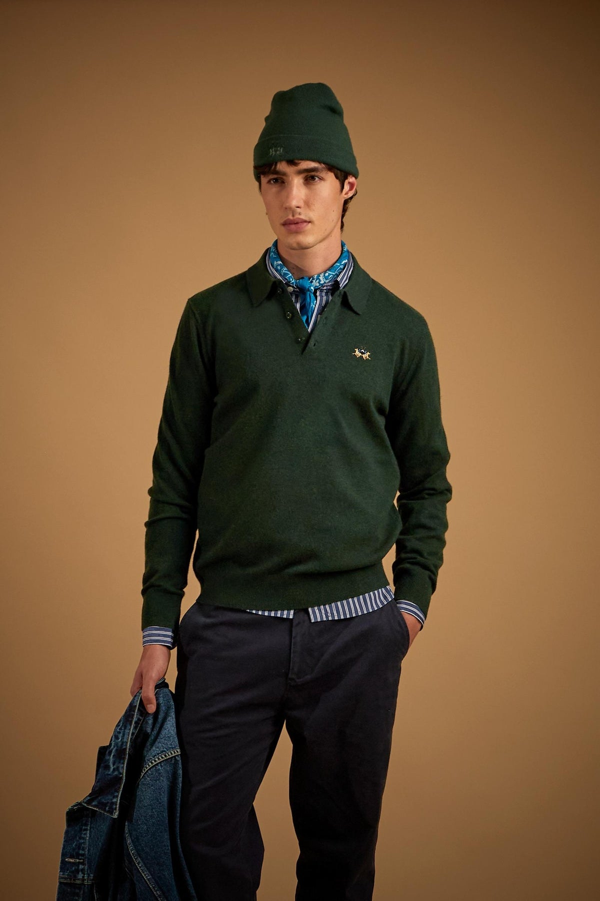 Men's knitted polo shirt in lambswool blend - Ettore
