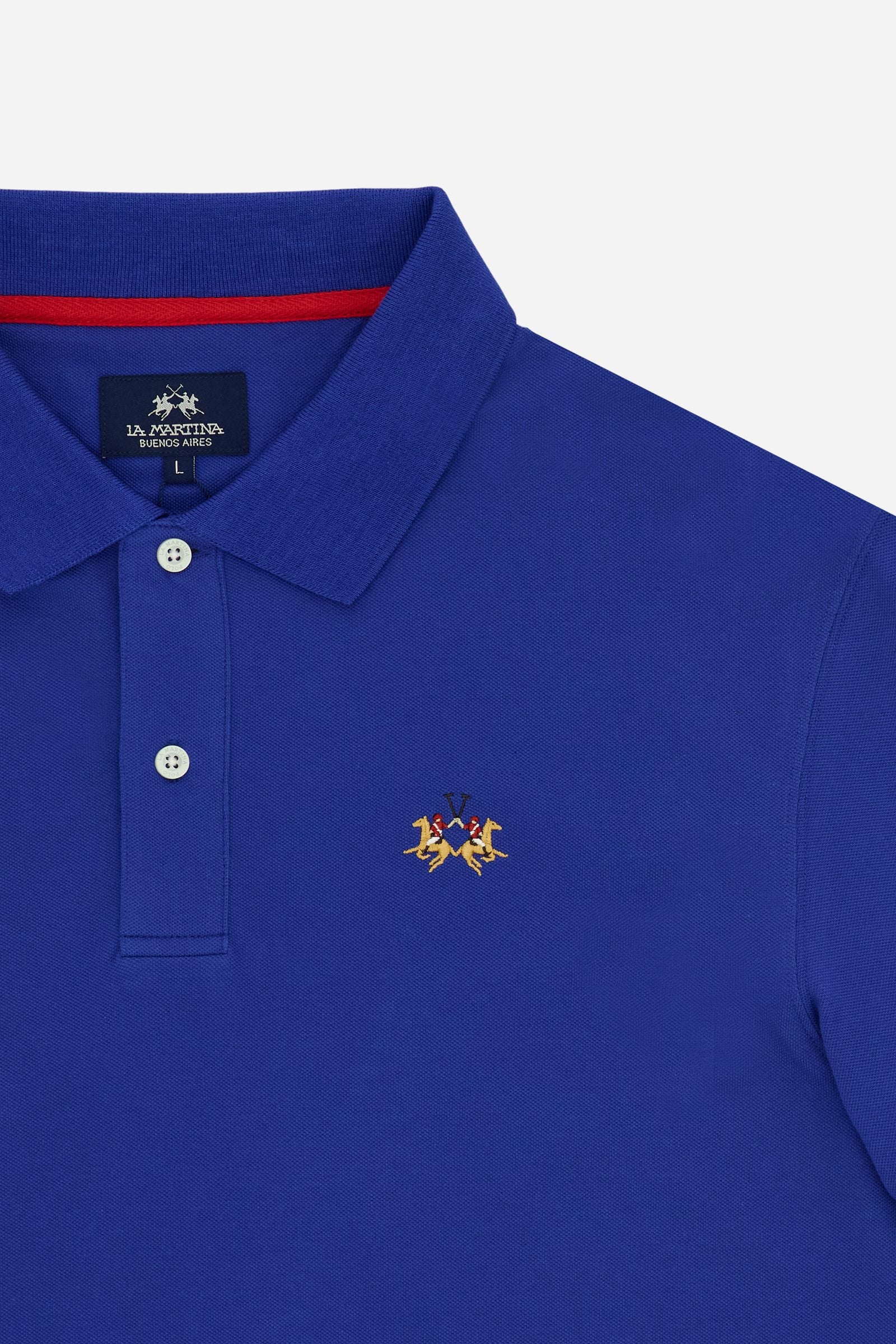 Men’s short-sleeve stretch piqué polo with regular fit. Contrast gabardine under-collar and iconic tricolor logo. - Mazarine Blue                                                                                                                                                                                                                                                                                                                                                                                               