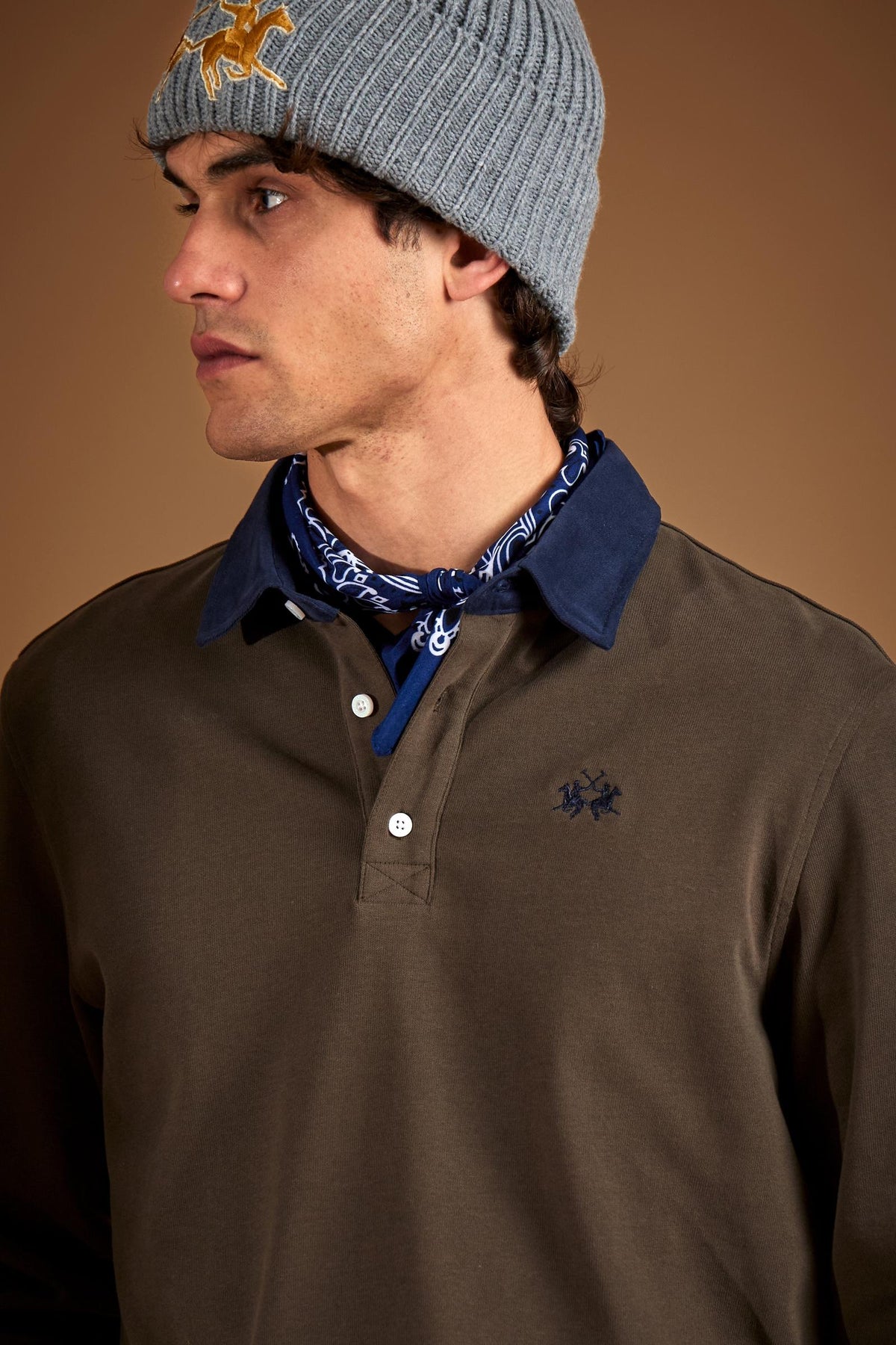 Polo uomo manica lunga in jersey cotone pesante collo a contrasto - Duke