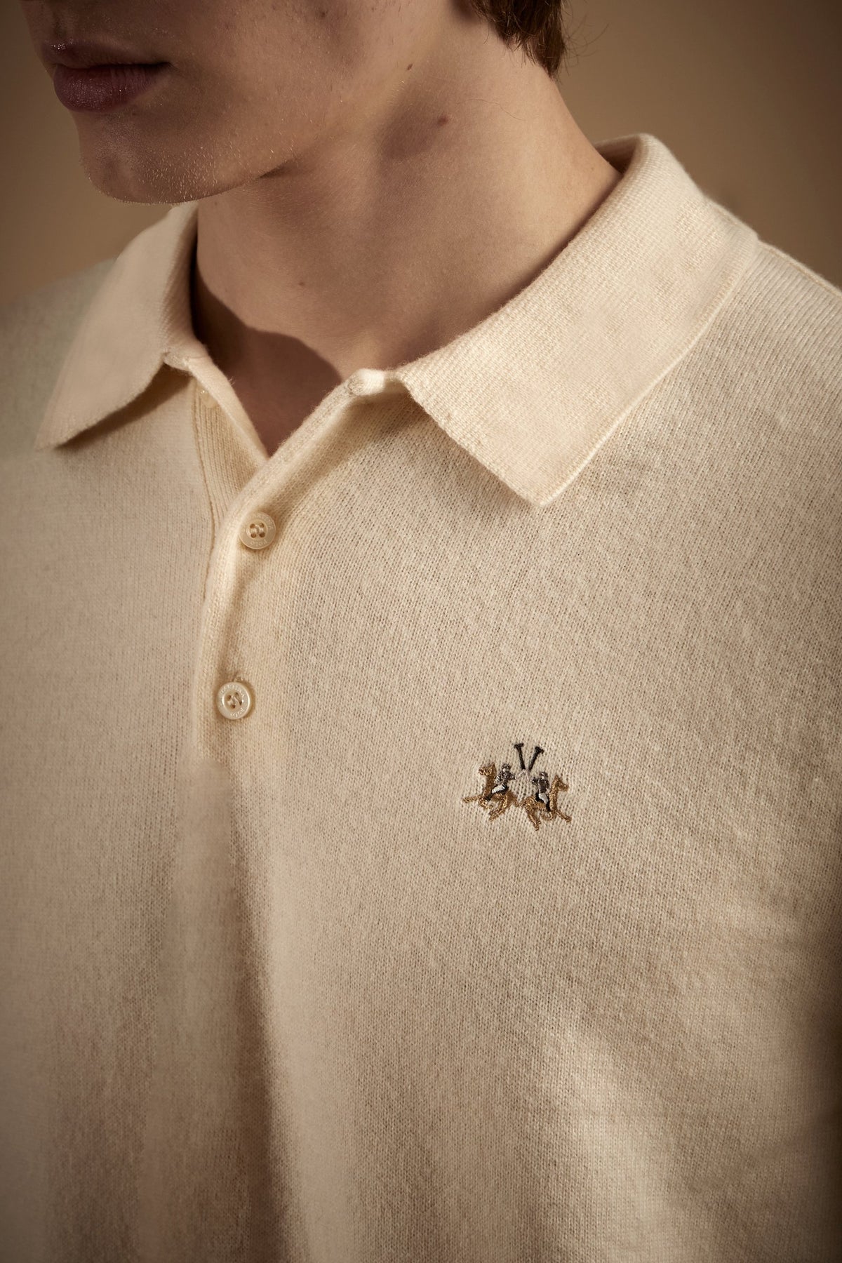 Men's knitted polo shirt in lambswool blend - Ettore