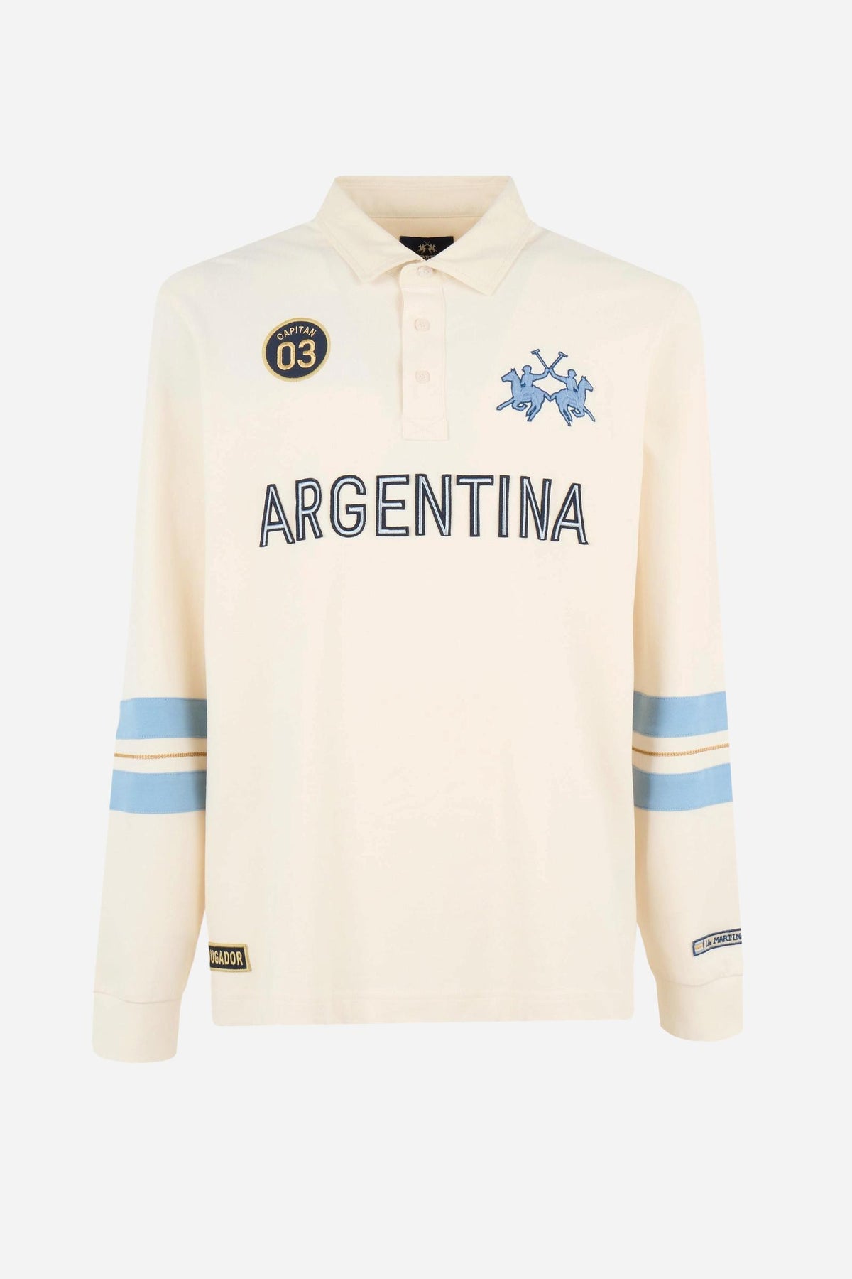 Men's long-sleeve polo in 100% high-weight cotton jersey with a contrasting gabardine collar, embroidered details, and a relaxed, contemporary fit for durable comfort. - Pristine