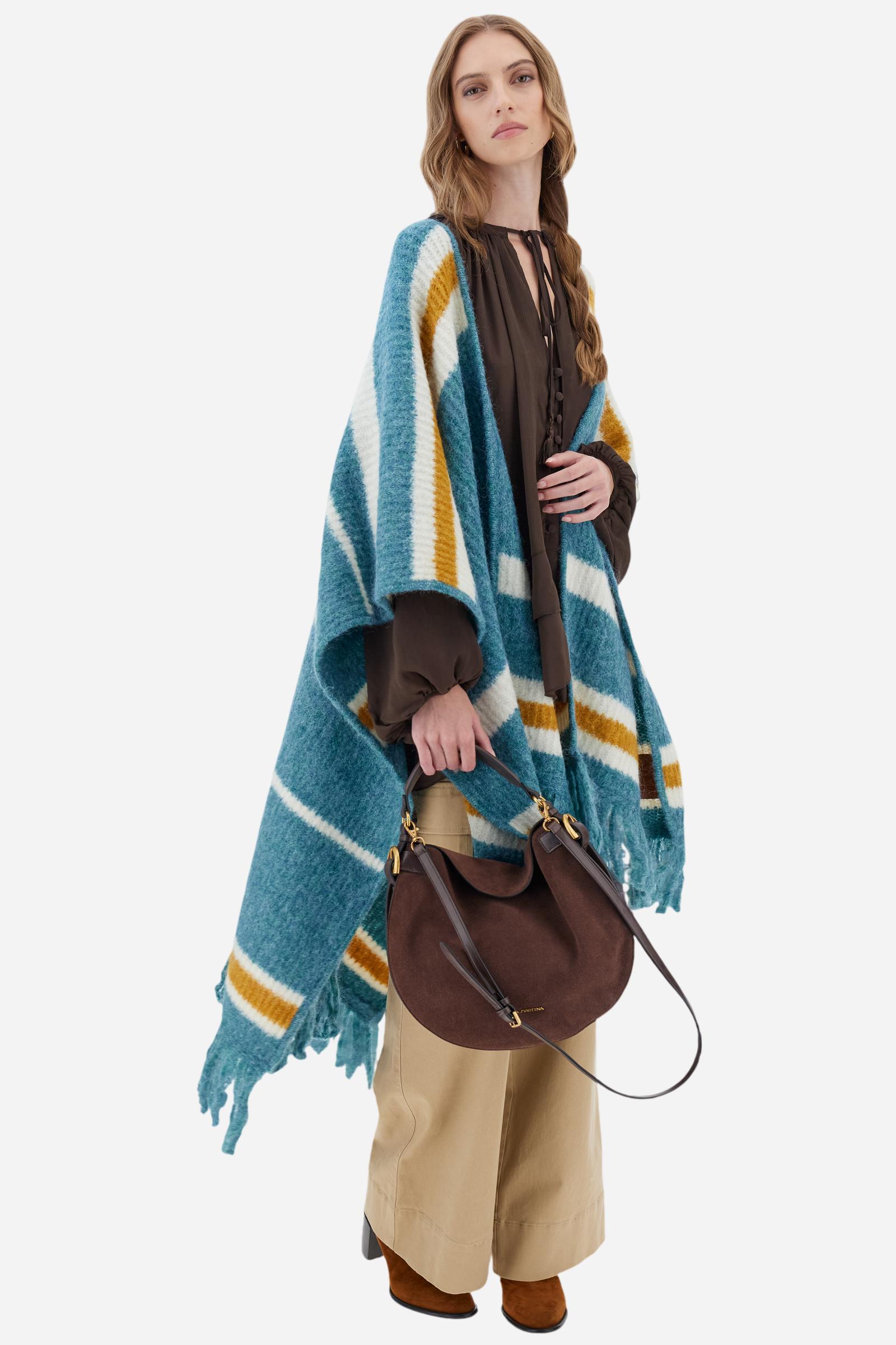 Striped mohair wool blanket with fringes - Bennie