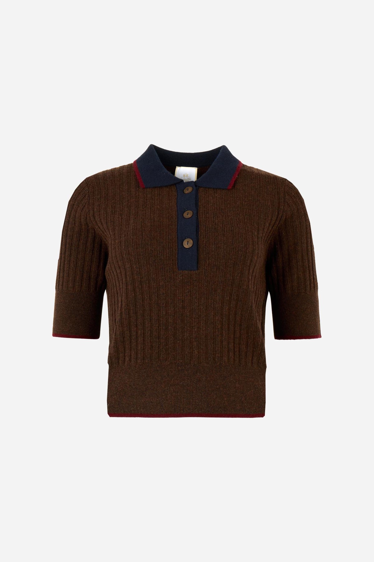 Polo in maglia da donna in lambswool dettagli a contrasto - Eugenie