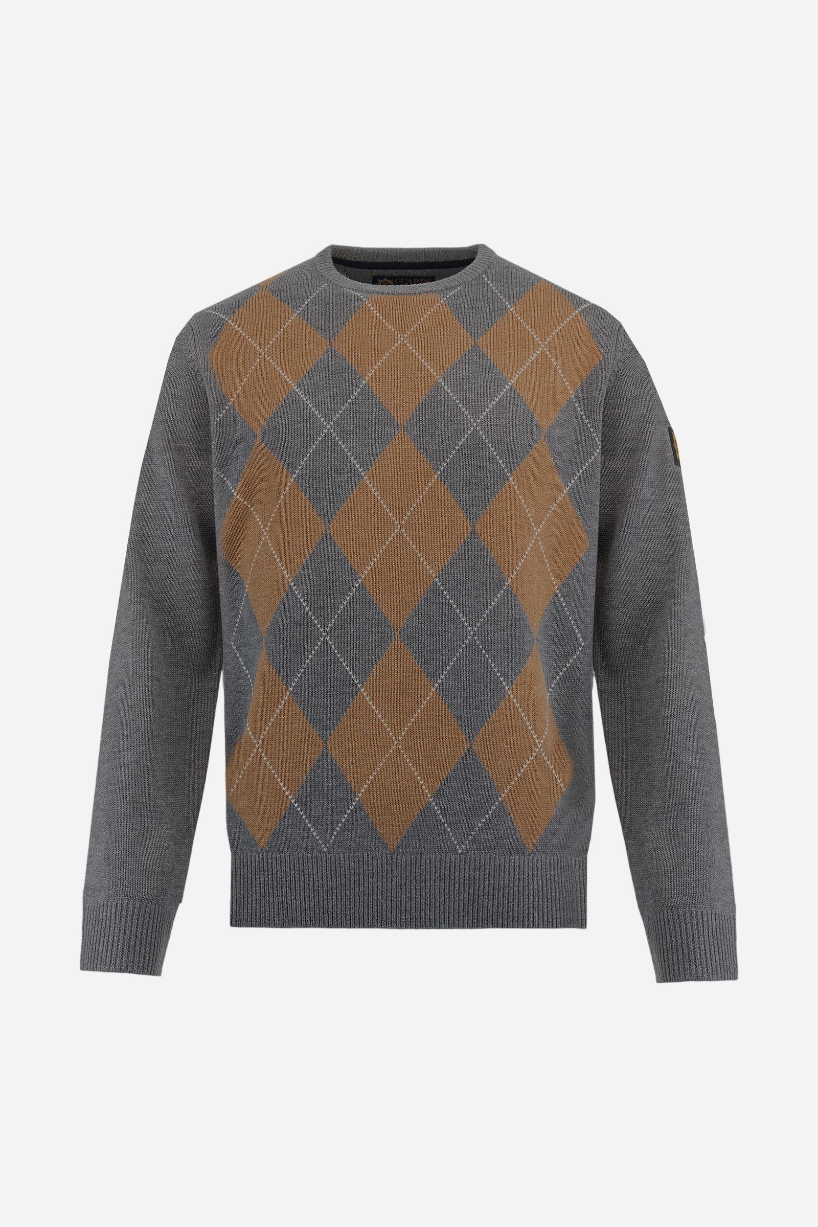 Men’s crew neck sweater with argyle pattern in cashmere blend - Boni