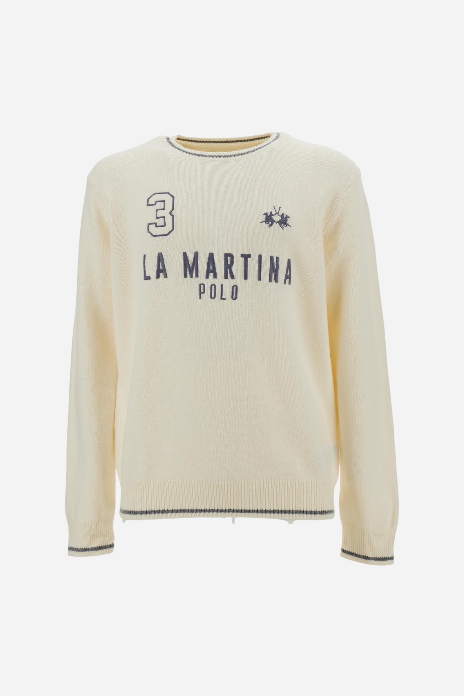 Men’s crew-neck sweater in lambswool blend, comfortable fit with patches and iconic brand lettering. - Off White