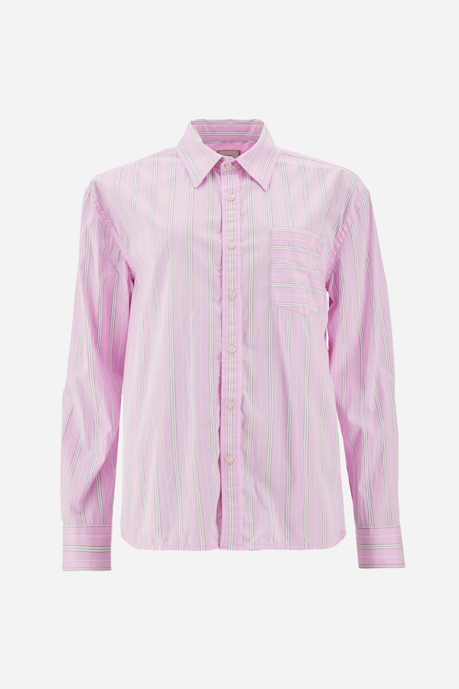 Women’s striped poplin shirt with chest pocket – Camilla