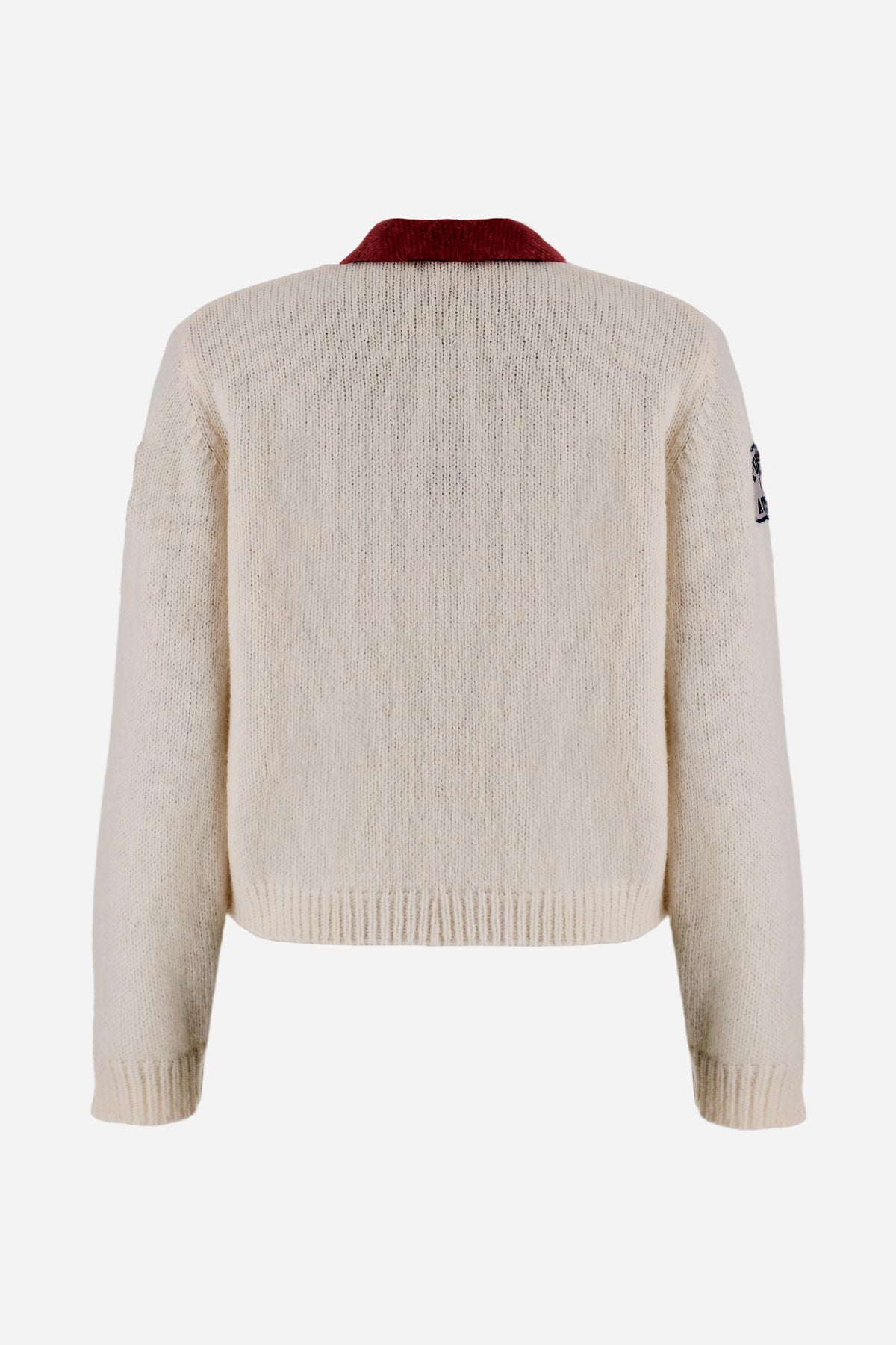 Women's polo collar sweater in alpaca blend with patch - Estella