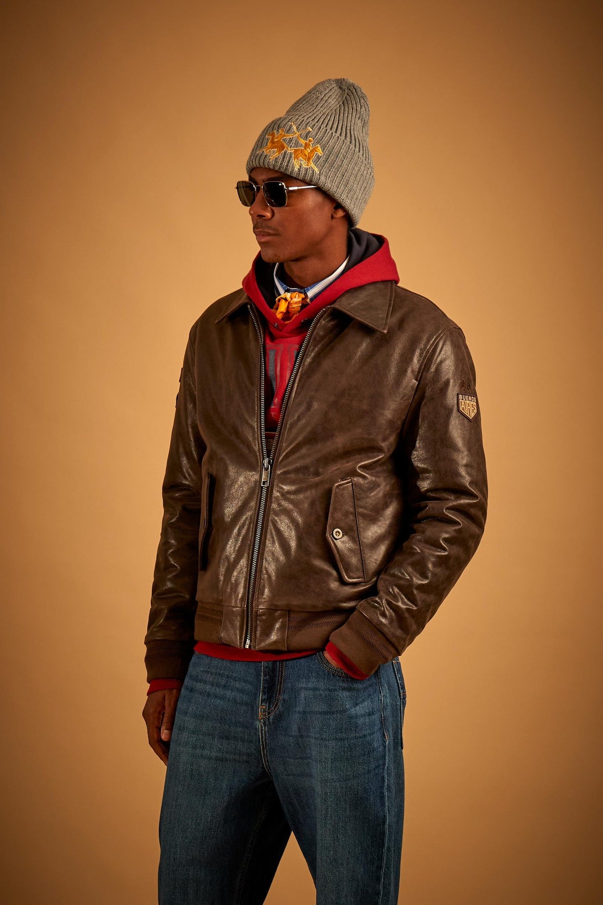 Herren Leder-Bomber im Aviator-Stil - Darrel