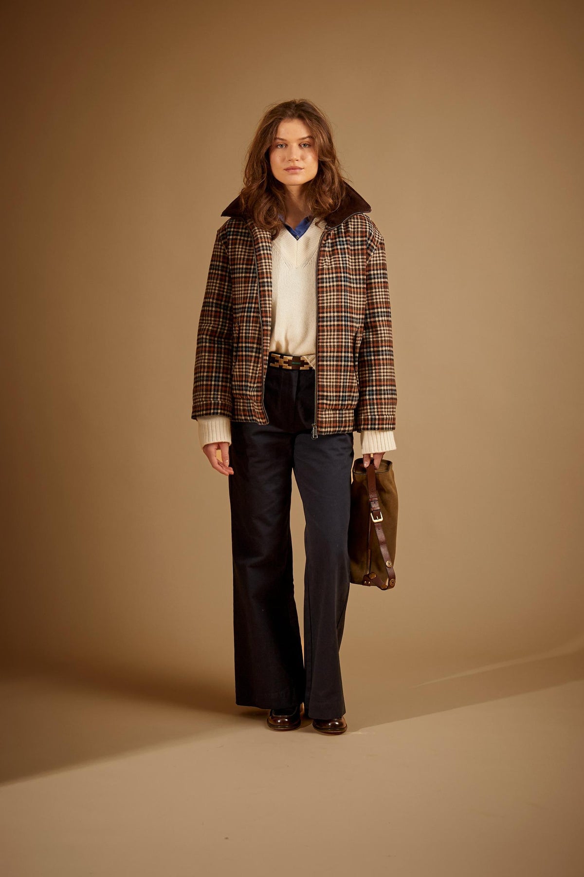 Women’s padded jacket with wool blend and tartan pattern - Dulcina