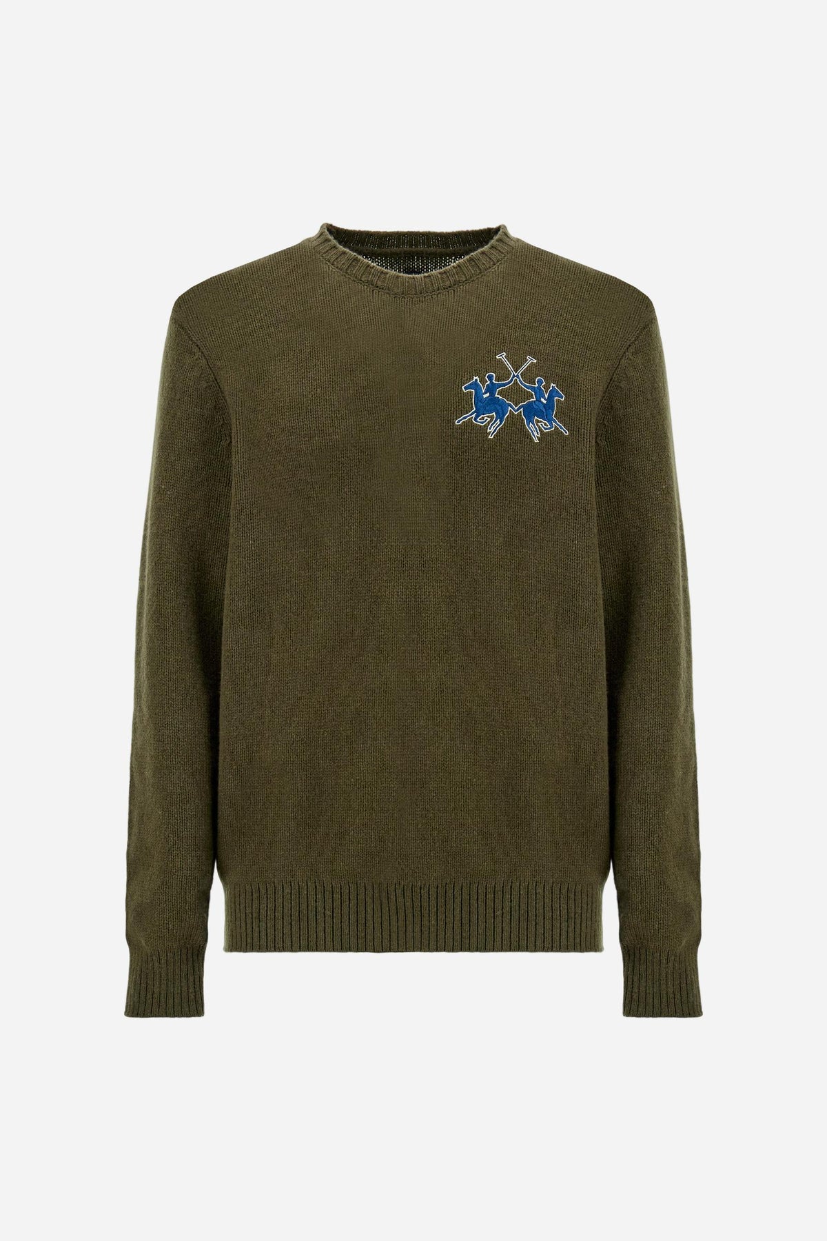 Herren Rundhalsausschnitt Merinowolle Pullover mit großem Logo - Eval
