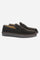 Men's suede loafer with glove stitching, embossed logo, and brown rubber sole for comfort and style. Handcrafted in Italy for casual and semi-formal wear. - Dark Brown