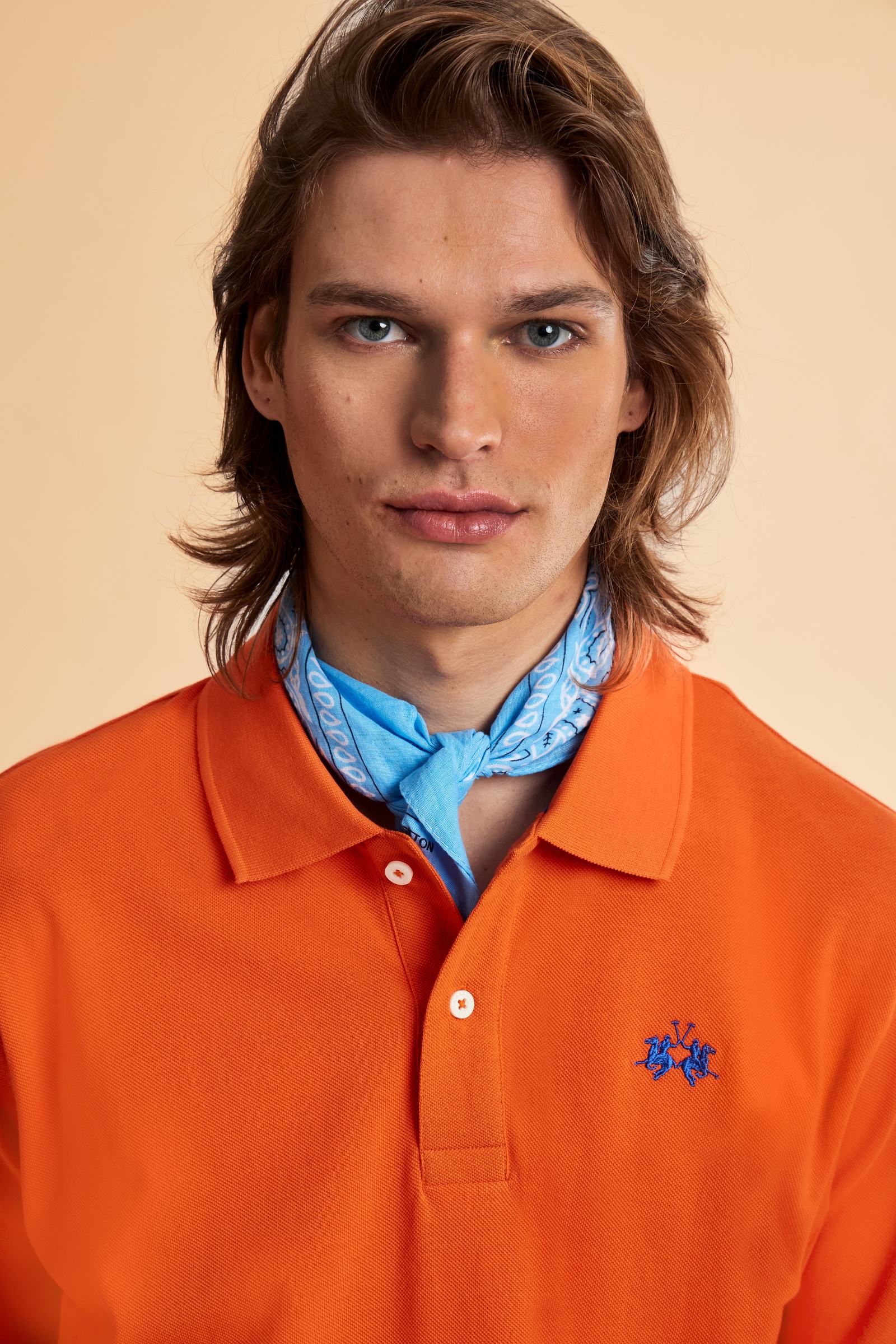 Men’s short sleeve cotton piqué polo shirt with regular fit, two-button placket and contrast brand logo. - Flame                                                                                                                                                                                                                                                                                                                                                                                                                