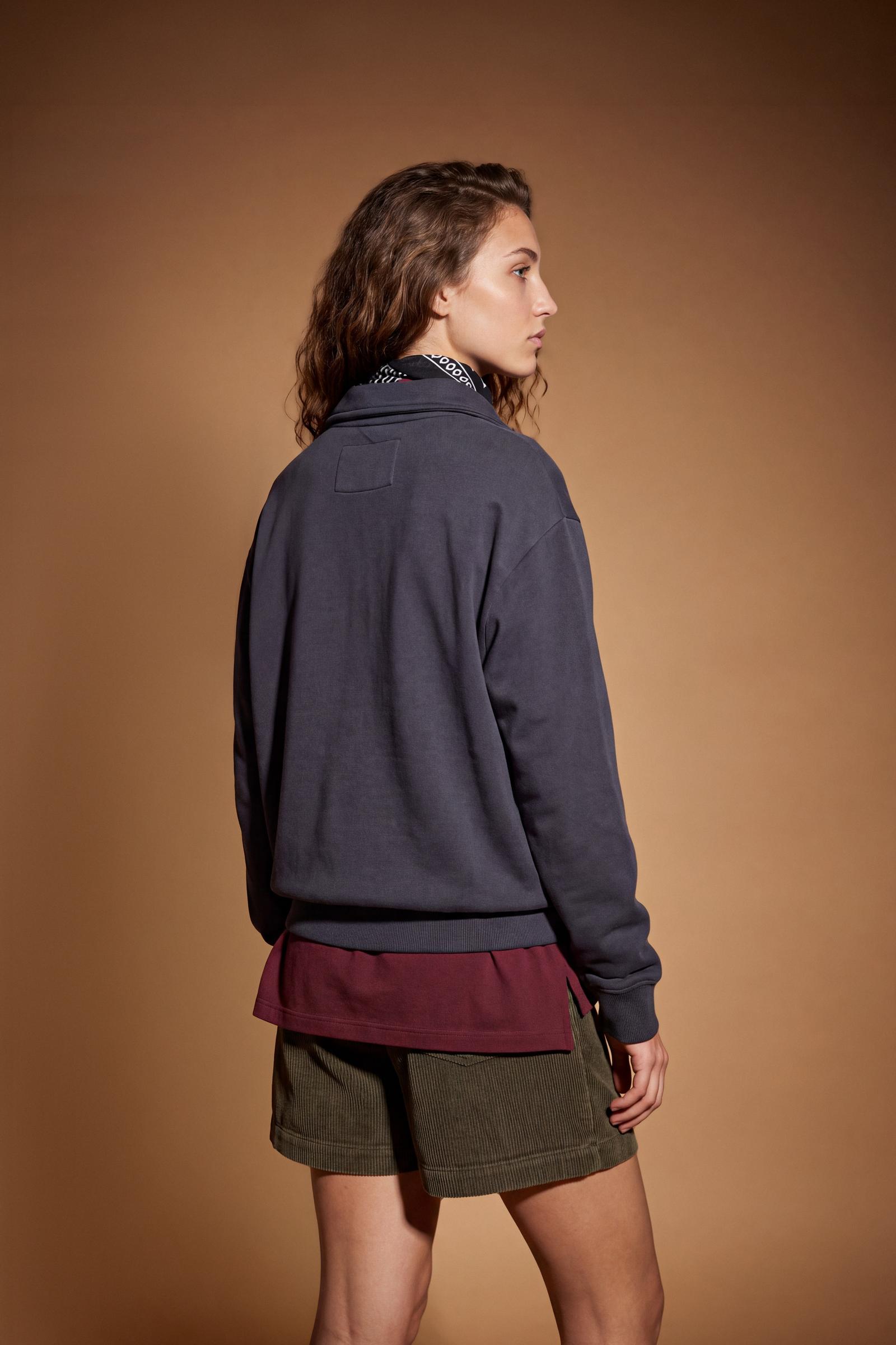 Soft, brushed cotton fleece sweatshirt with a high collar and half zipper, ribbed cuffs and hem, regular fit, and subtle embroidered logo for everyday comfort. - Navy Blazer