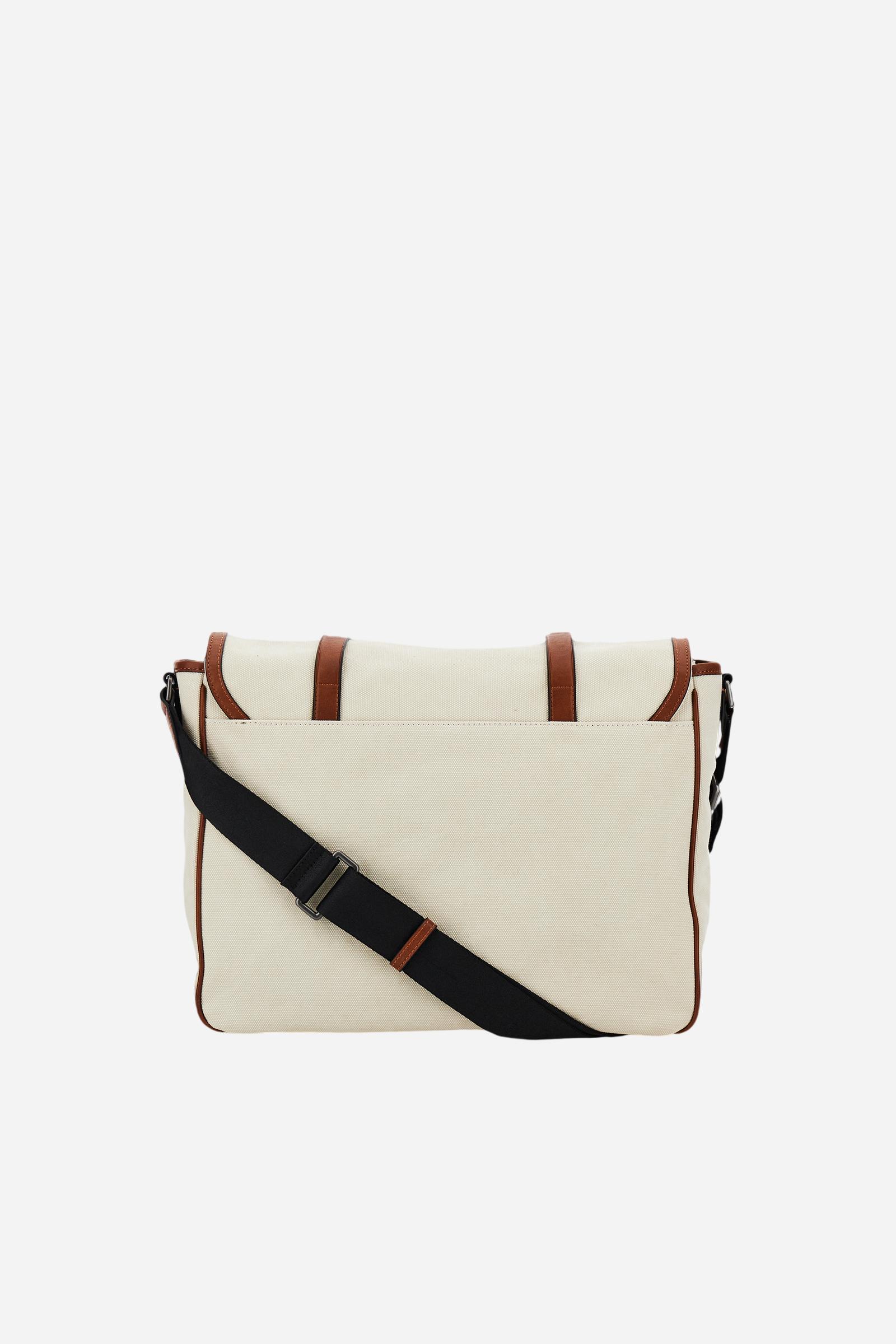 Borsa a tracolla con tasconi in canvas lavato e pelle - Messenger