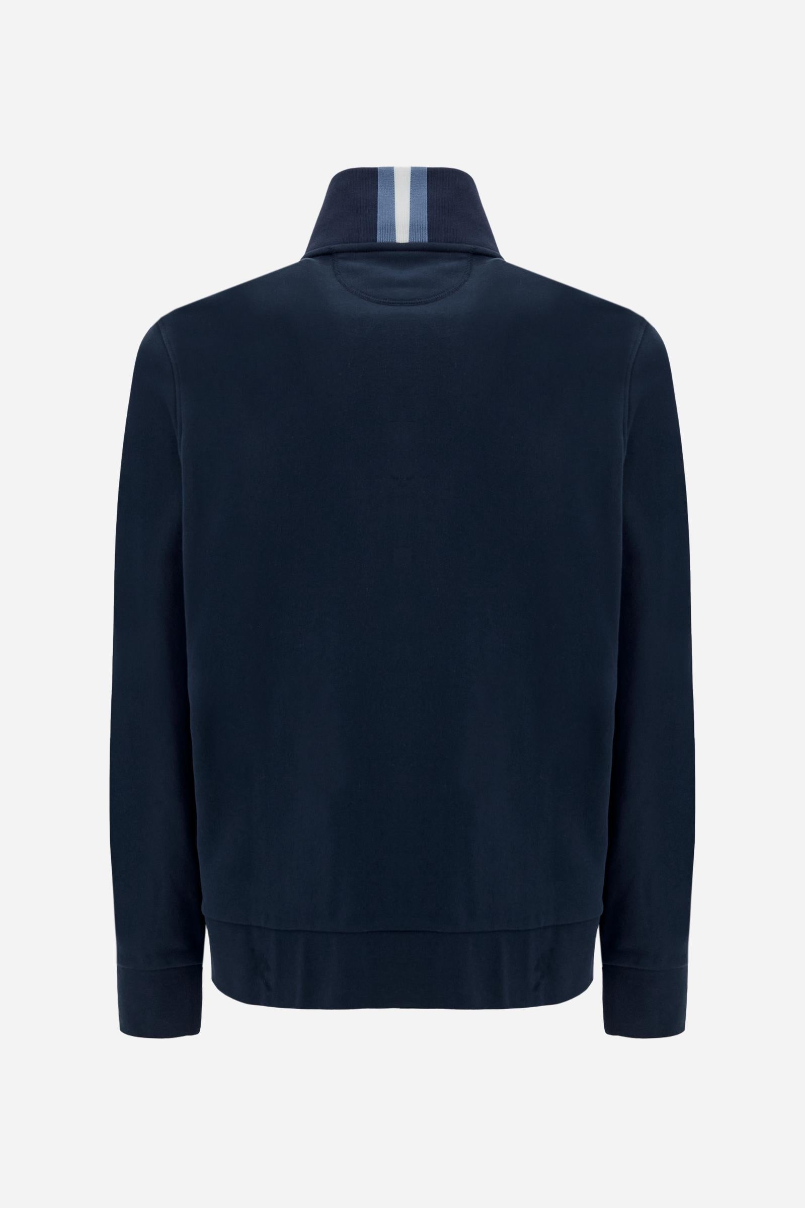 Men’s cotton sweatshirt with regular fit and full front opening, Iconic patch on the sleeve and embroidered team logo on the chest. - Navy