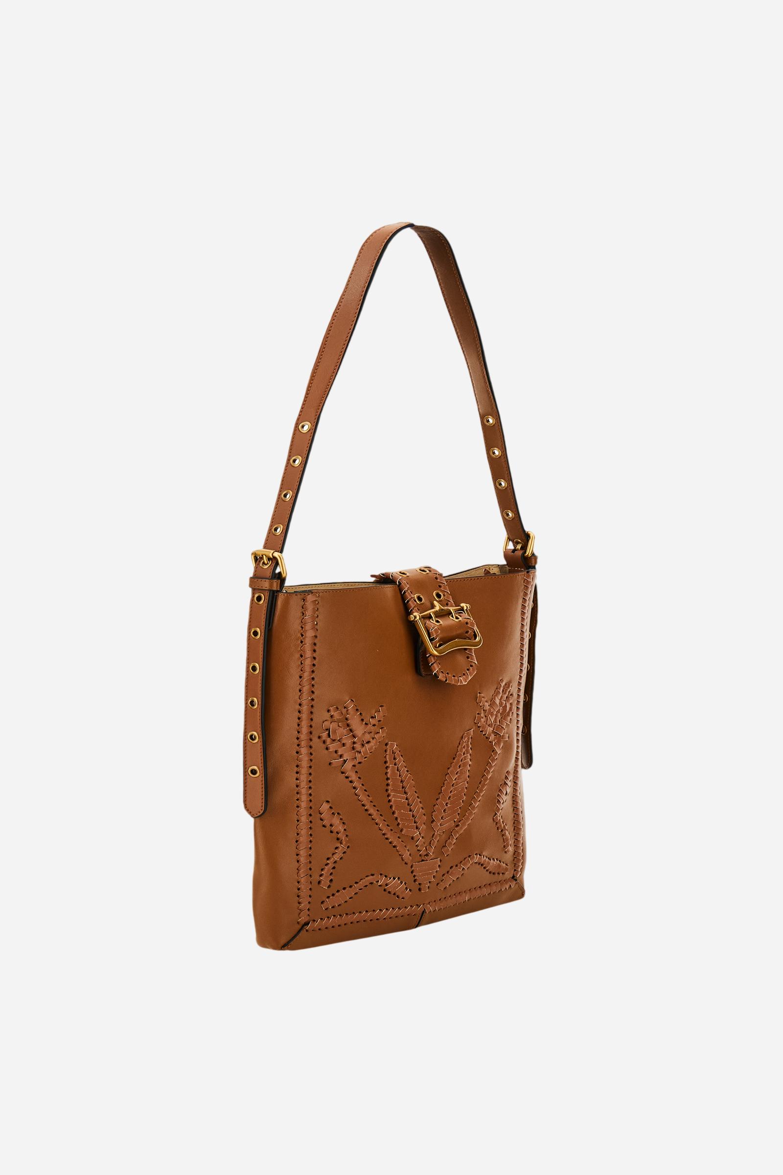 Damen-Umhängetasche aus Leder mit durchbrochenen Stickereien - Fuego Crossbody