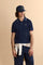 Men’s short-sleeve stretch piqué polo shirt with a regular fit. Ribbed trims with contrast piping, tricolour logo and embroidered undercollar detail. - Navy                                                                                                                                                                                                                                                                                                                                                                    