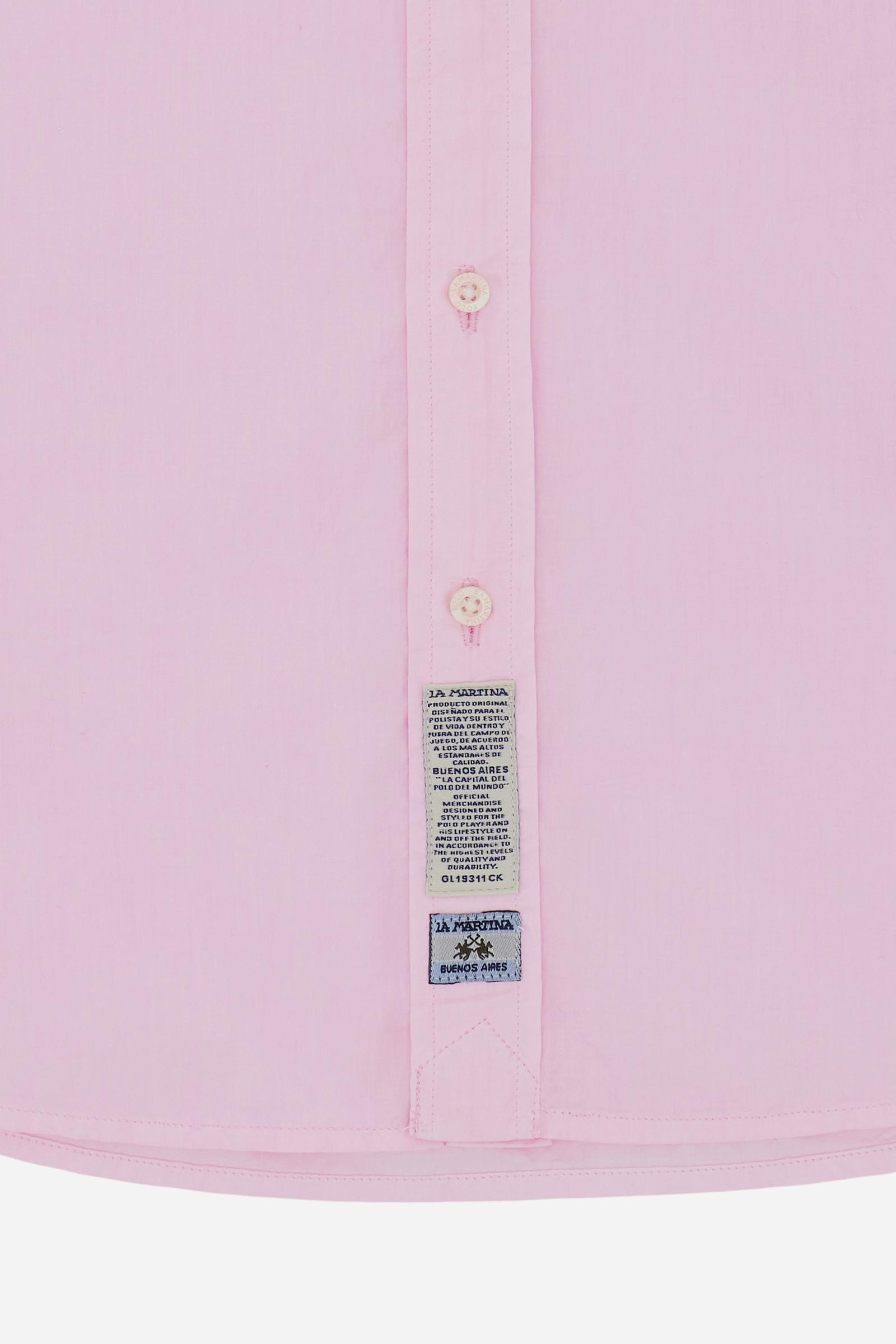 Men’s long-sleeve garment-dyed cotton poplin shirt. Regular fit with button-down collar and tricolor embroidered logo on the chest. - FairTale