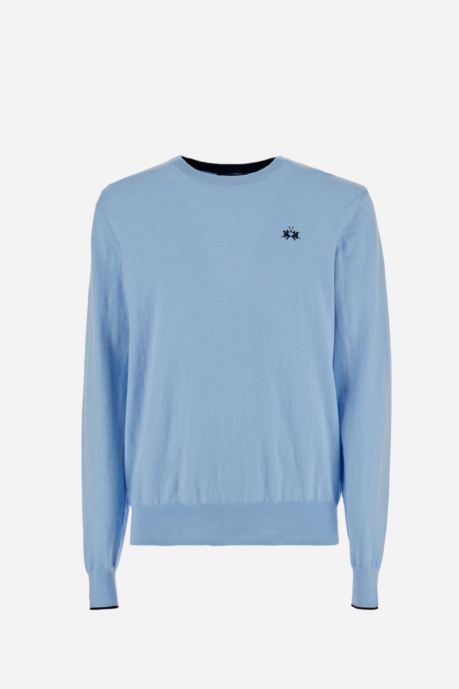 Crewneck sweater in lightweight 100% cotton with a regular fit. Ribbed collar, cuffs and hem. Contrast details inside the neckline, echoed on the cuffs, and embroidered logo on the chest. - Blue Bell                                                                                                                                                                                                                                                                                                                         