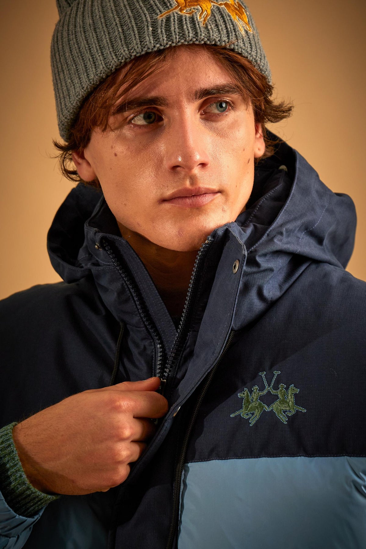 Men's down jacket with hood in nylon and feather - Dalton