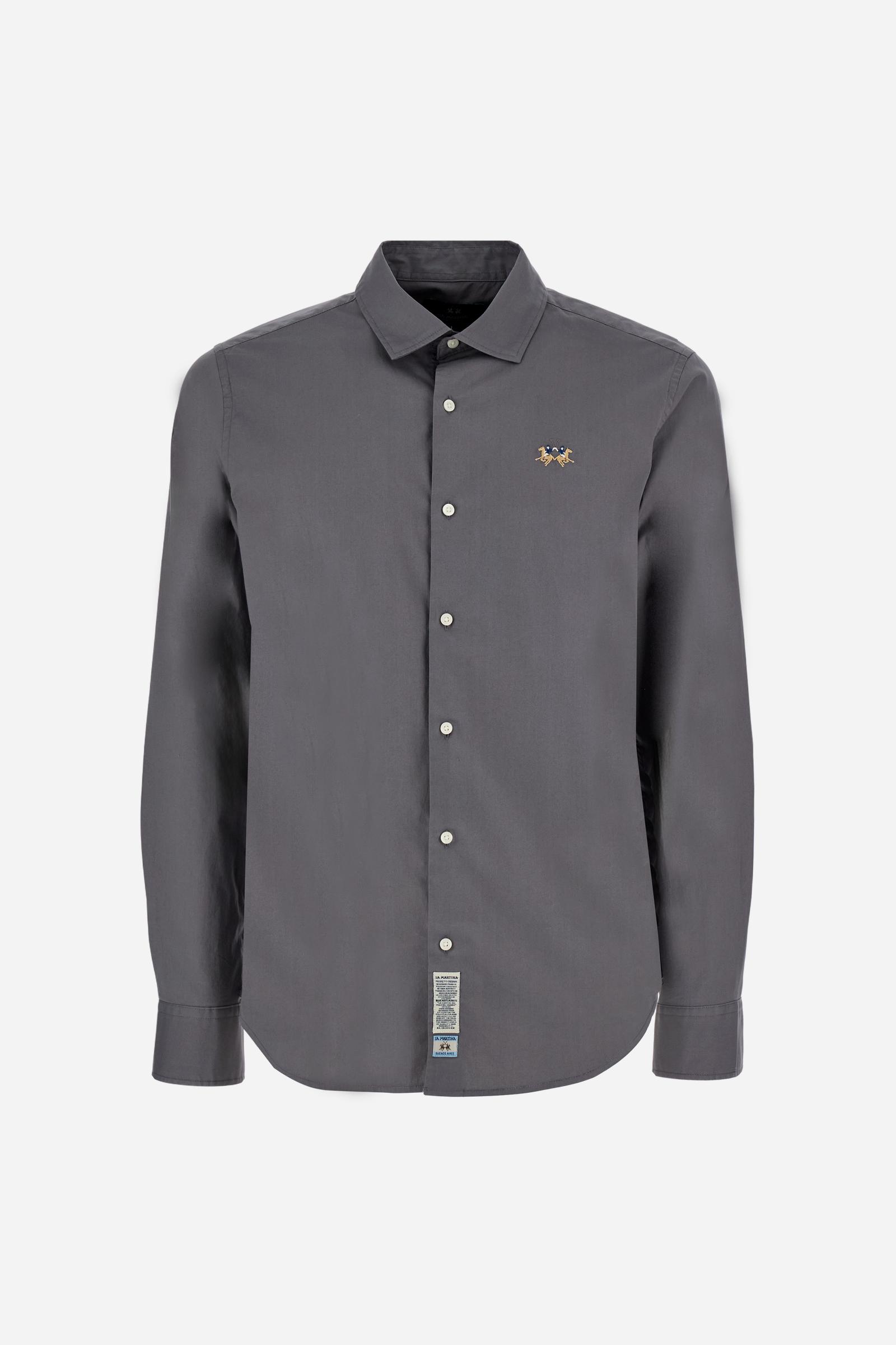 Men's long-sleeved shirt in cotton poplin. Slim fit with semi-cutaway collar. - Pewter