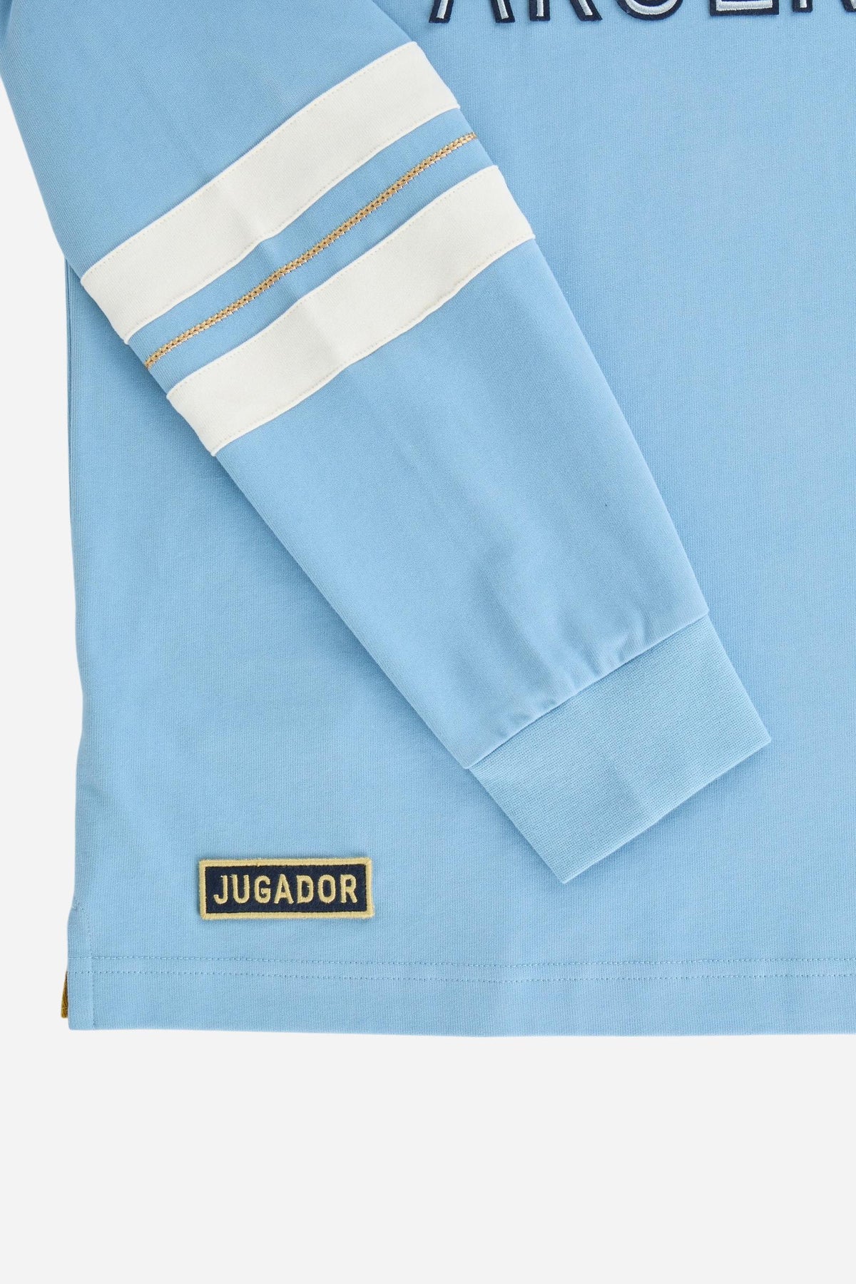 Men's long-sleeve polo in 100% high-weight cotton jersey with a contrasting gabardine collar, embroidered details, and a relaxed, contemporary fit for durable comfort. - Glacier Lake