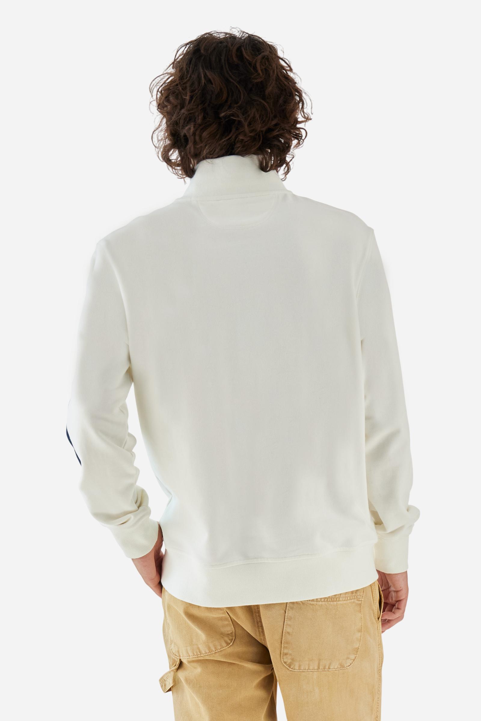 Men's long-sleeved solid colour sweatshirt in cotton. Made of pure cotton fabric with a soft, velvety touch. Practical half-zip opening and ribbed cuffs and collar details. Vivid multi-coloured with Argentina-inspired graphics on the chest and sleeves. The logo is embroidered on the left side of chest for a subtle touch of branding. The fit is regular to suit everyday wear. The model is wearing a size L. - Off White