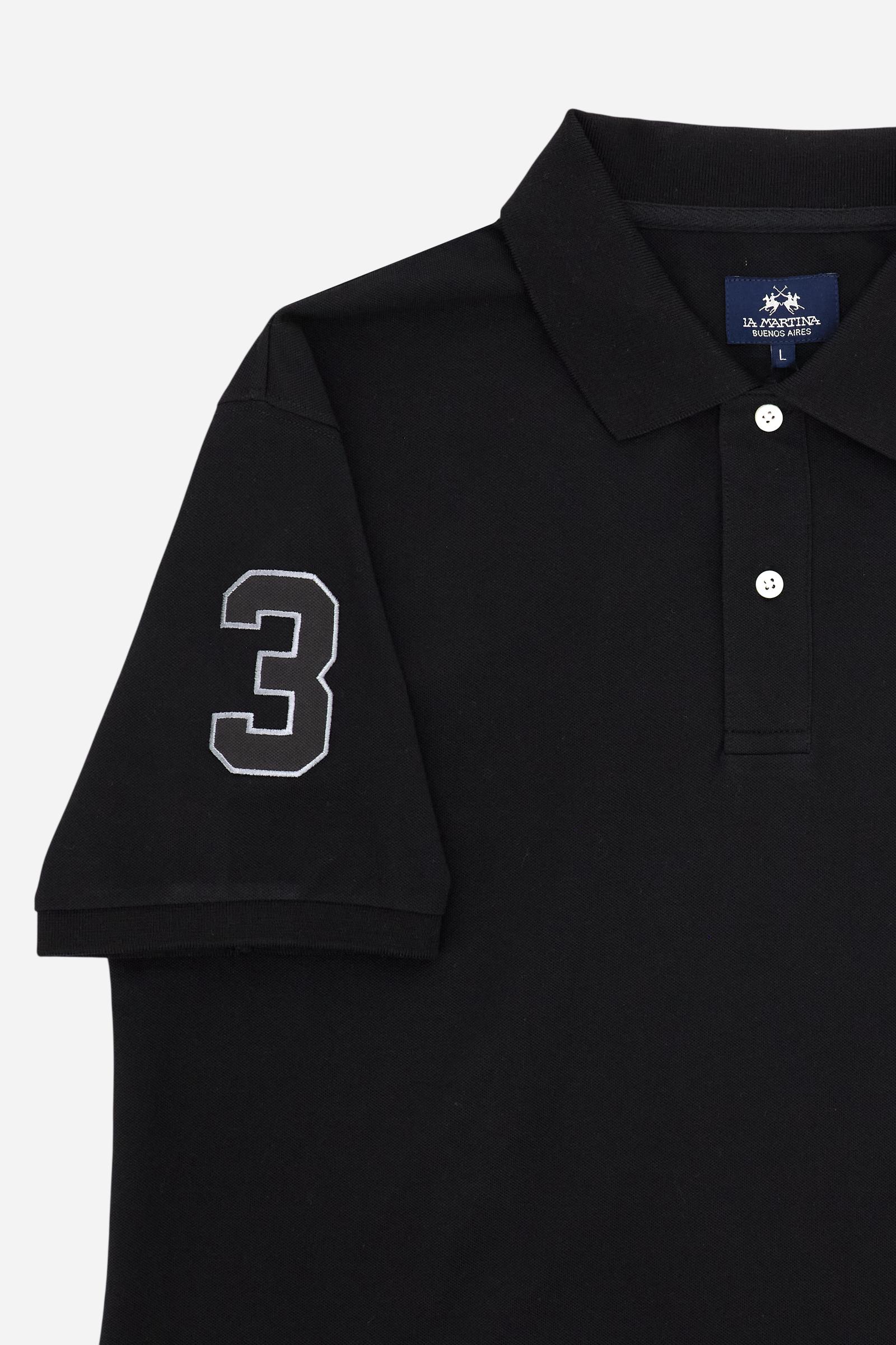 Men’s short-sleeve stretch piqué polo. Two-button placket and ribbed details, with a regular fit. Iconic style characterised by applied logo and patches. - Black                                                                                                                                                                                                                                                                                                                                                               