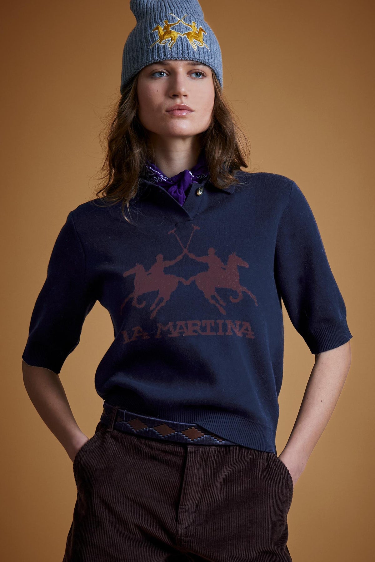 Damen-Polo aus Baumwollstrick mit großem Logo - Eduarda