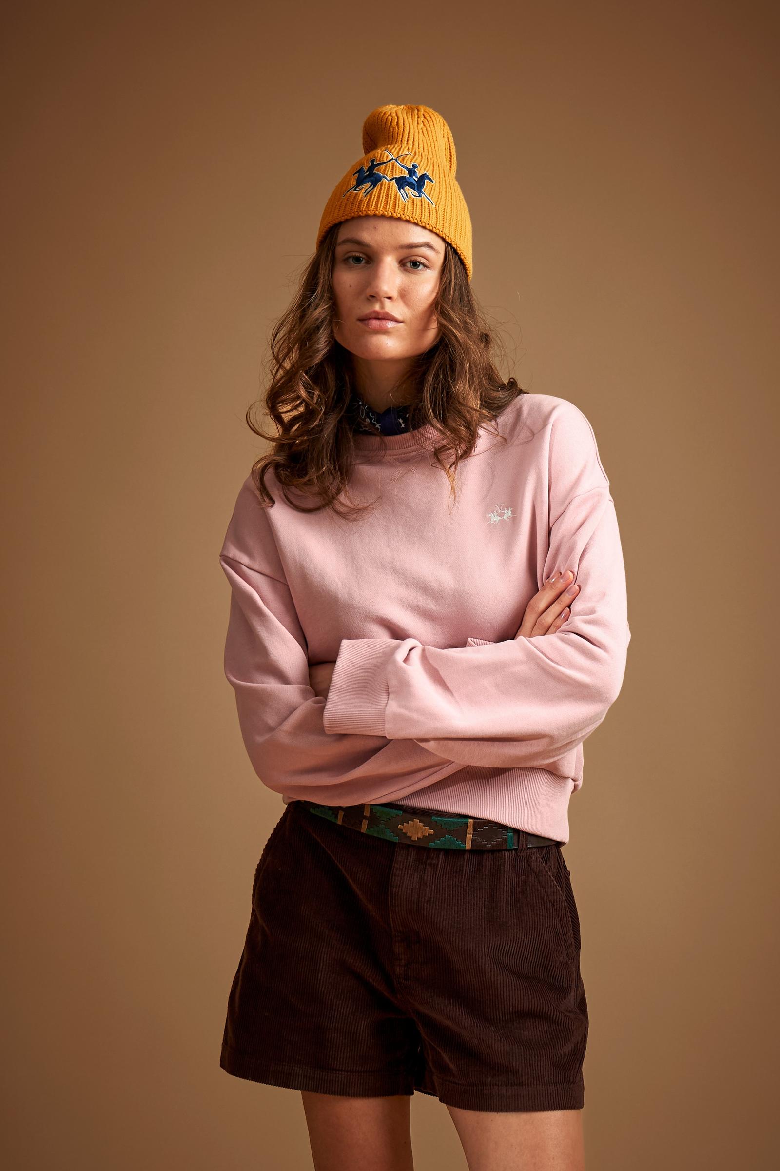 Sweat-shirt femme col rond en coton gratté - Dariana