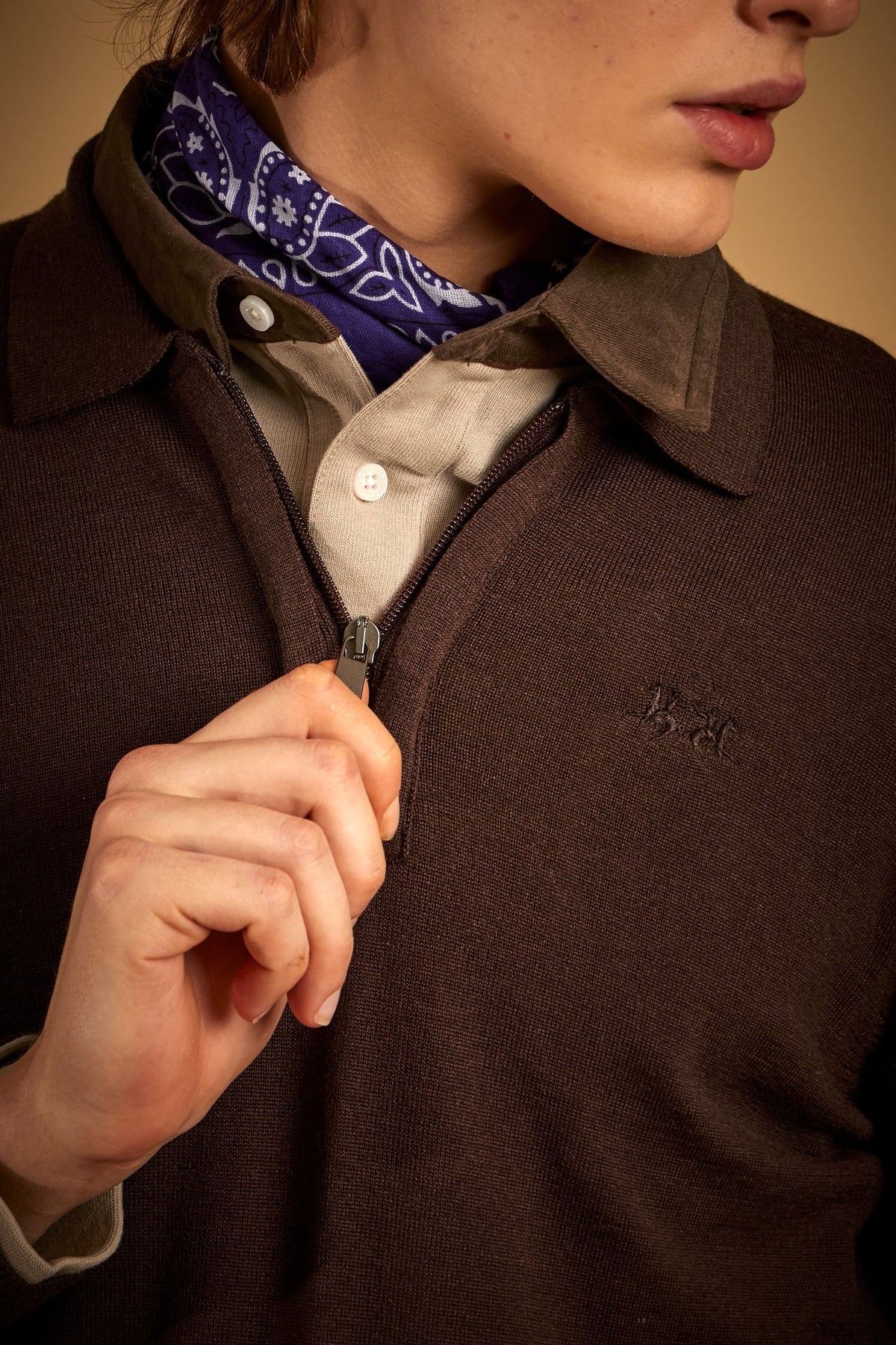 Men's sweater with zip neck merino wool - Edric