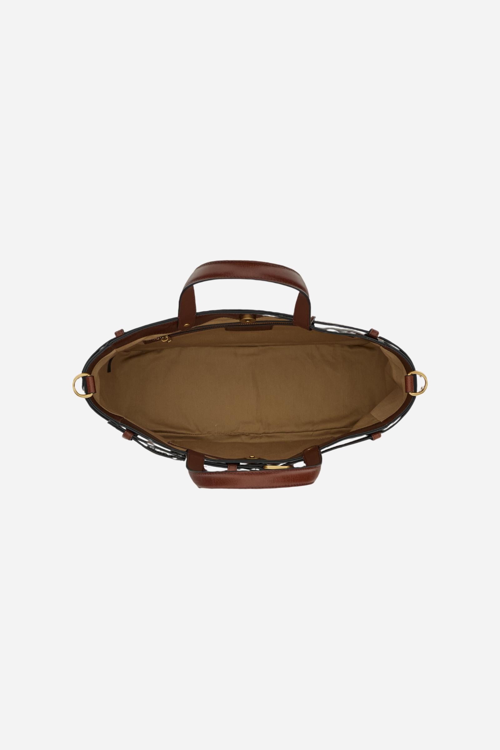 Women's leather tote bag with top belt detail - Bandera