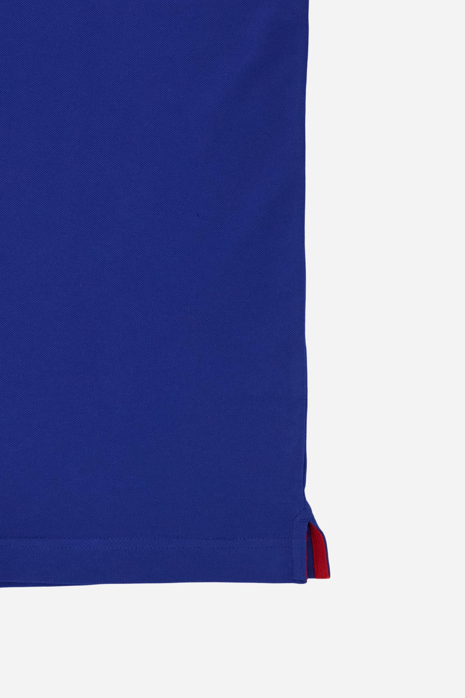 Men’s short-sleeve stretch piqué polo with regular fit. Contrast gabardine under-collar and iconic tricolor logo. - Mazarine Blue                                                                                                                                                                                                                                                                                                                                                                                               
