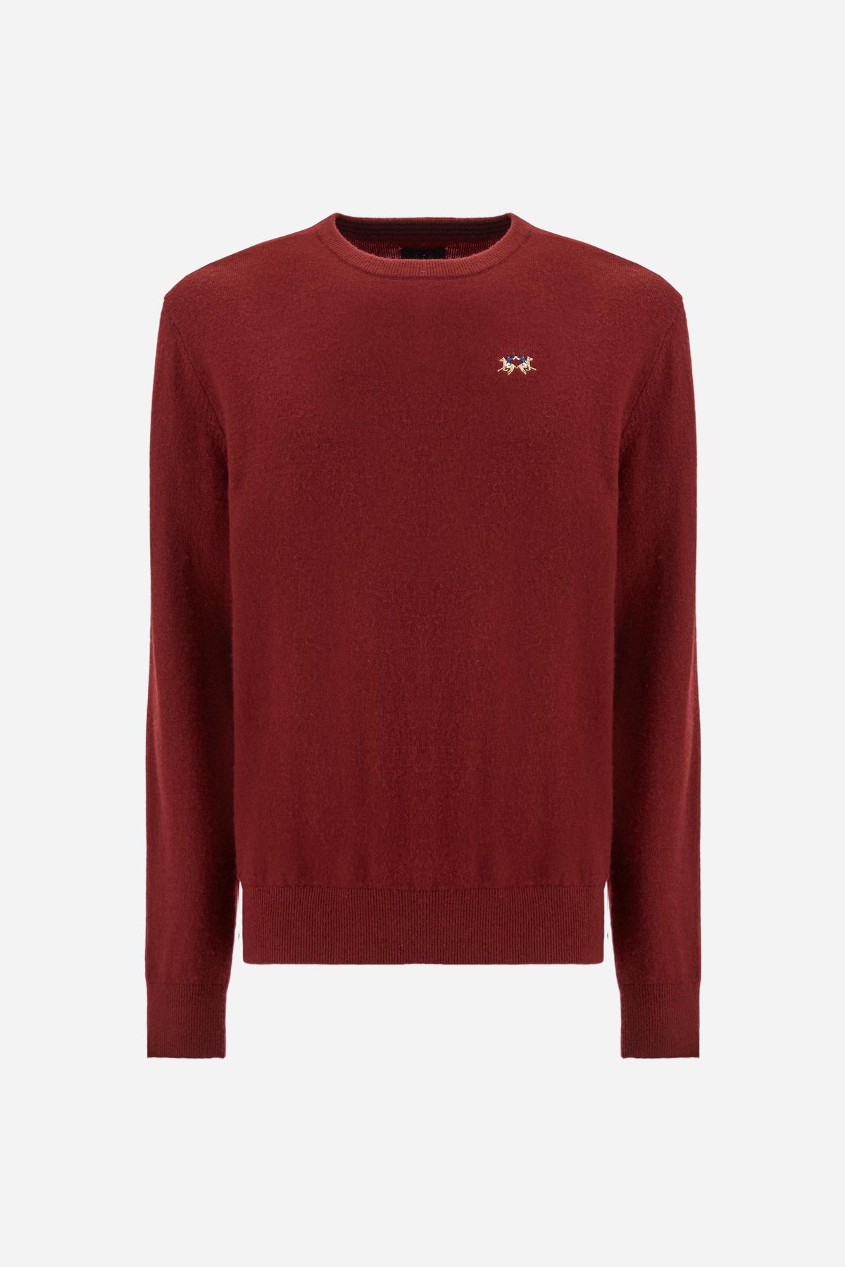 Men's crew neck lambswool sweater with tricolor logo - Ethan