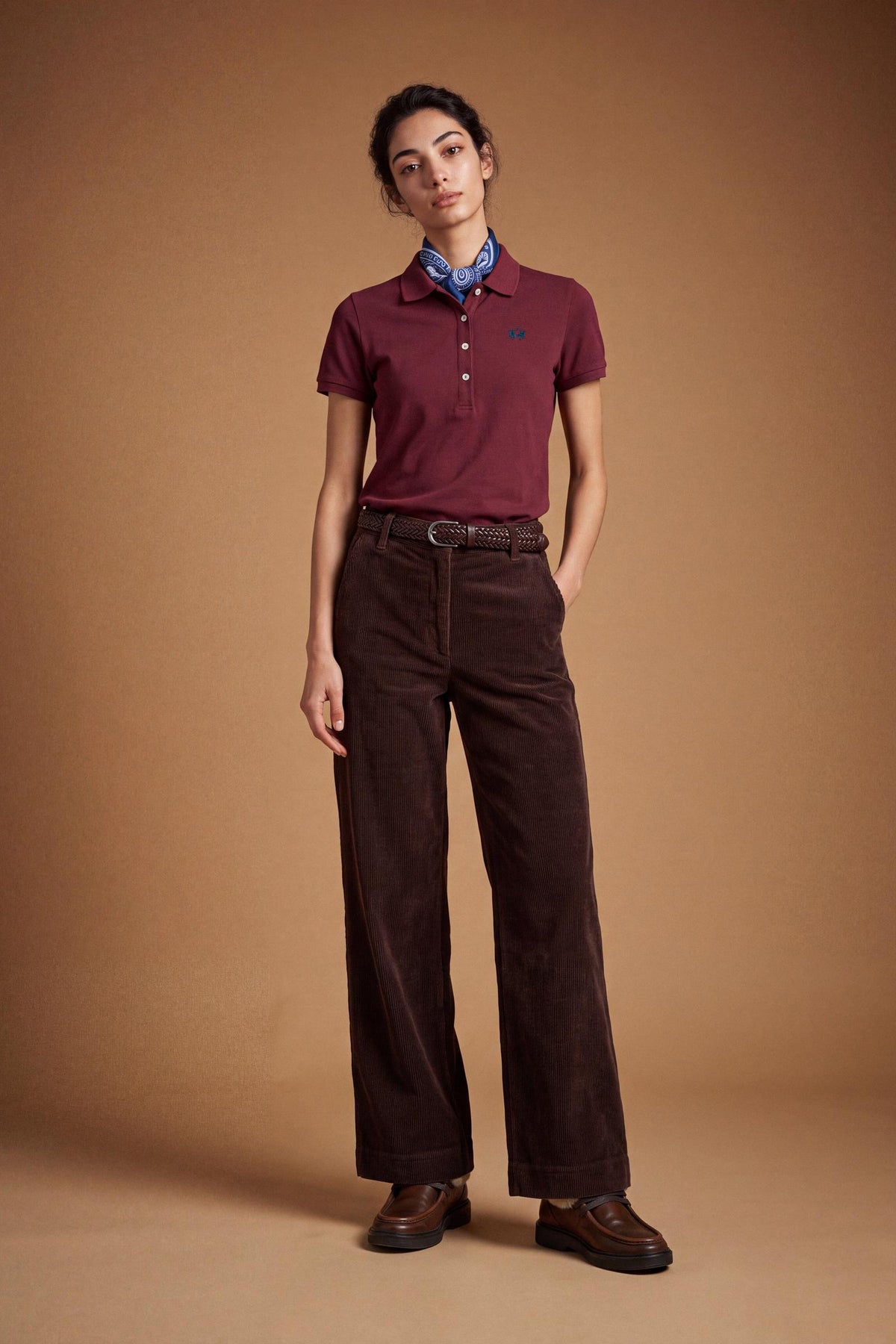 Slim-fit women's short-sleeve polo in stretch cotton blend piqué with ribbed collar and cuffs, front 4-button placket, and contrasting embroidered logo. - Port Royale