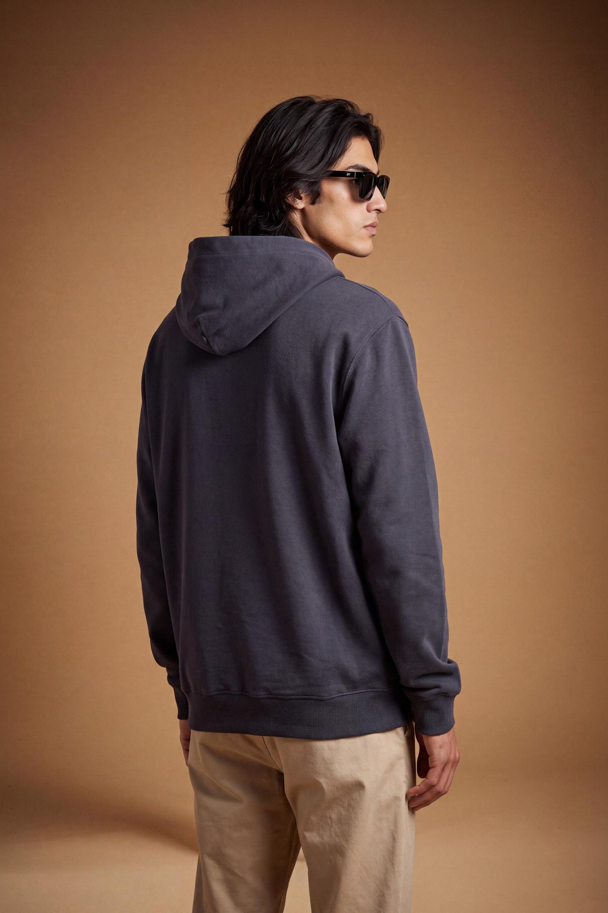 Men’s long-sleeve sweatshirt in soft brushed cotton with adjustable hood, relaxed fit, ribbed cuffs, and a textured vintage graphic for a stylish, comfortable look. - Navy Blazer