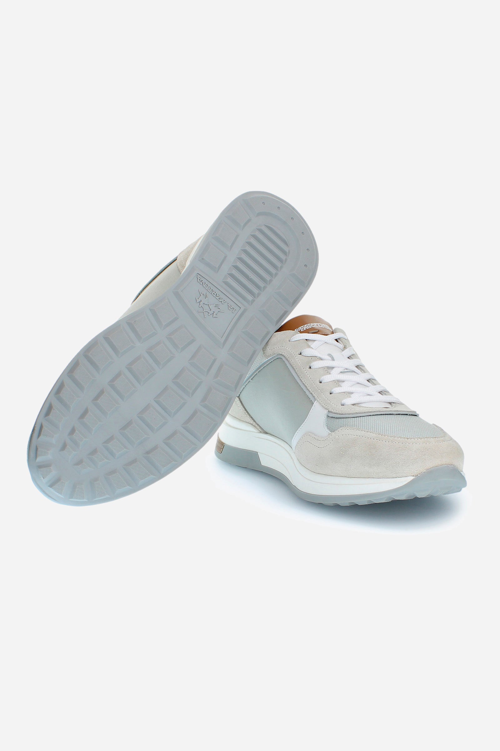 Men's trainers with raised sole in canvas and suede