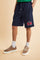 Men's bermuda shorts in soft 100% cotton fleece with a relaxed cut, elastic waistband, adjustable drawstring, and 3D embroidered maxi logo for comfort and style - Navy
