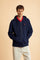 Hooded sweatshirt in lightweight unbrushed cotton with front zip and adjustable drawstring hood with metal tips. Kangaroo pockets and ribbed trims. Relaxed regular fit with contrast embroidered logo on the chest. - Navy                                                                                                                                                                                                                                                                                                     