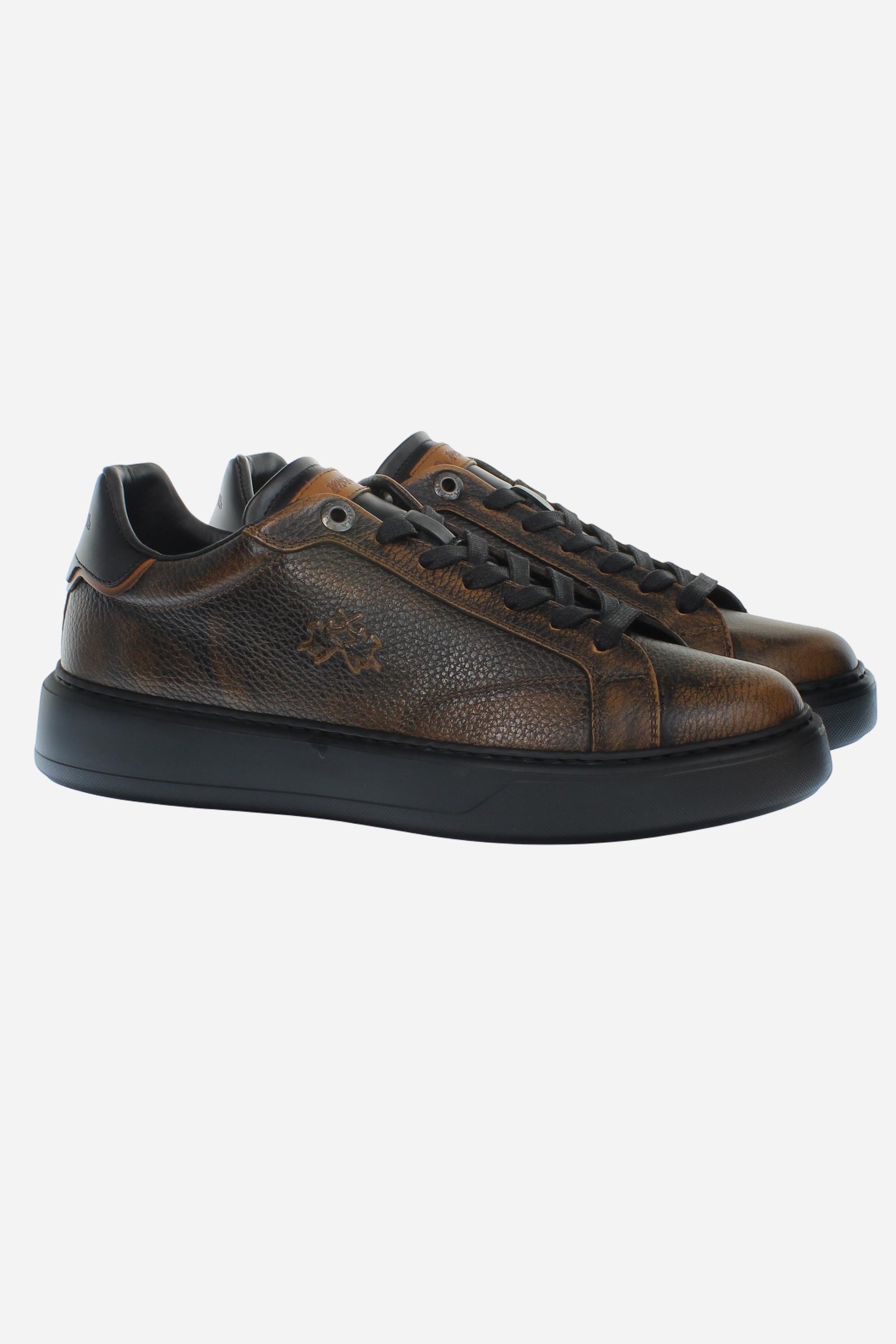 Vintage-effect tumbled leather trainers