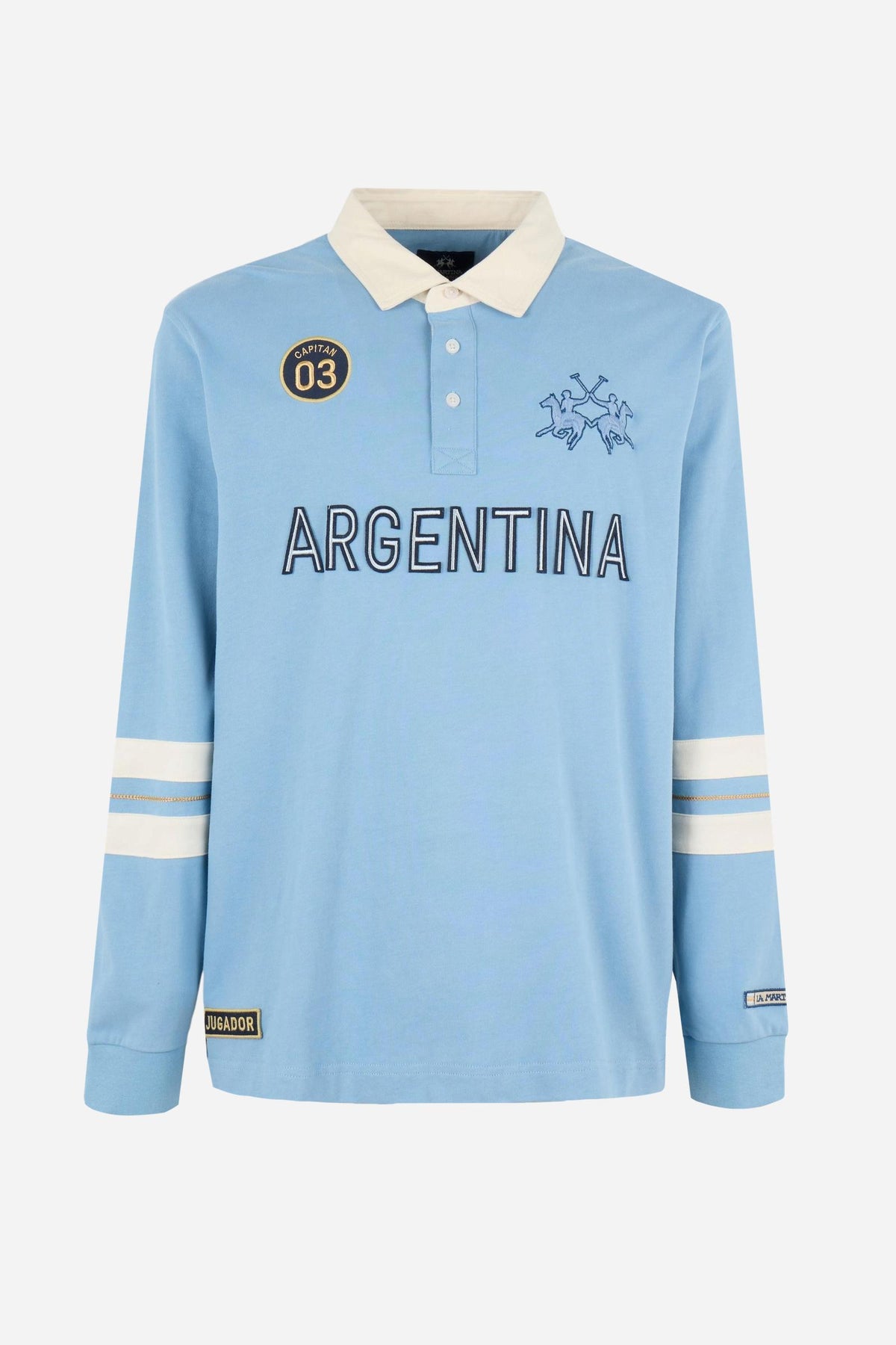 Men's long-sleeve polo in 100% high-weight cotton jersey with a contrasting gabardine collar, embroidered details, and a relaxed, contemporary fit for durable comfort. - Glacier Lake