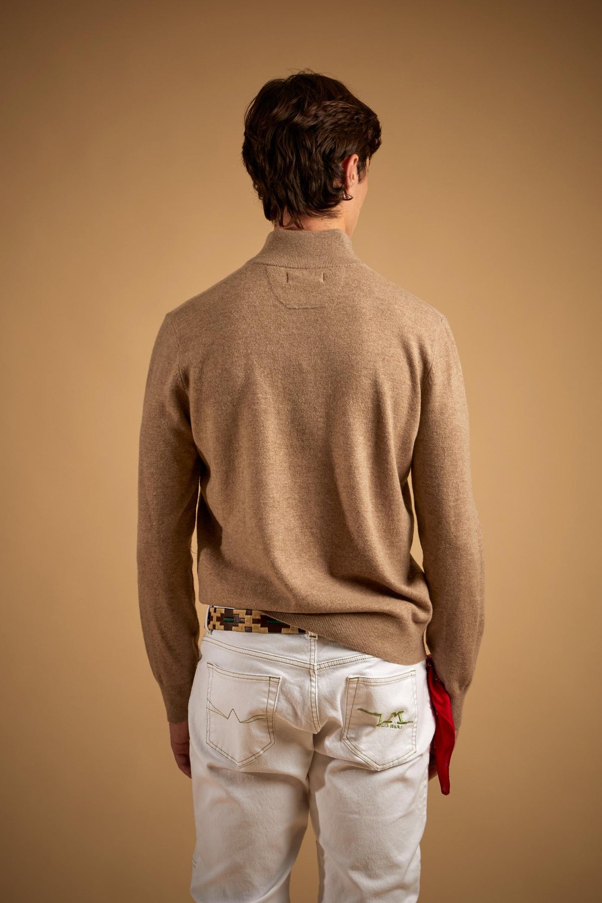 Herren-Pullover mit halbem Reißverschluss aus Lammwolle mit dreifarbigem Logo – Etor