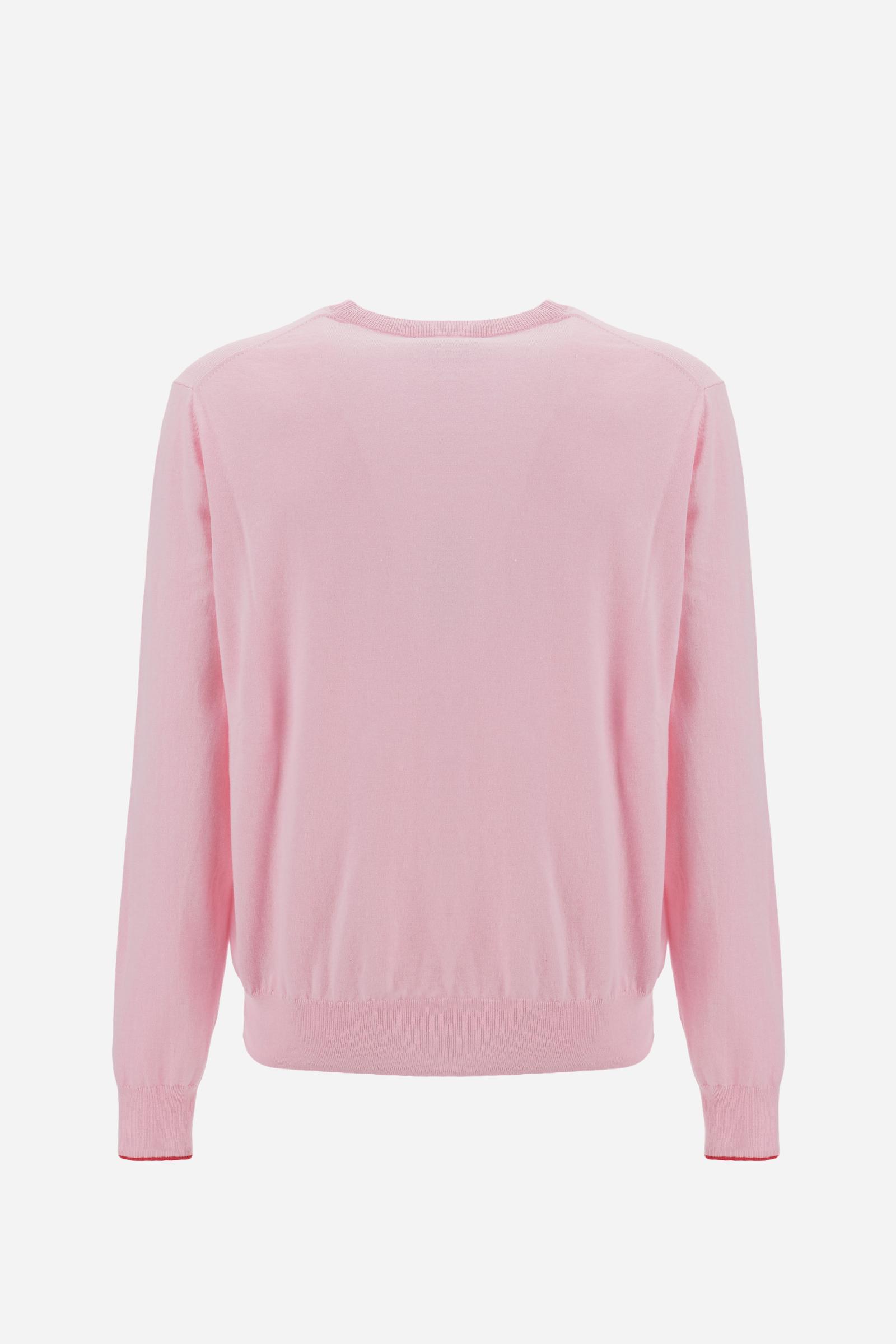 Crewneck sweater in lightweight 100% cotton with a regular fit. Ribbed collar, cuffs and hem. Contrast details inside the neckline, echoed on the cuffs, and embroidered logo on the chest. - FairTale                                                                                                                                                                                                                                                                                                                          