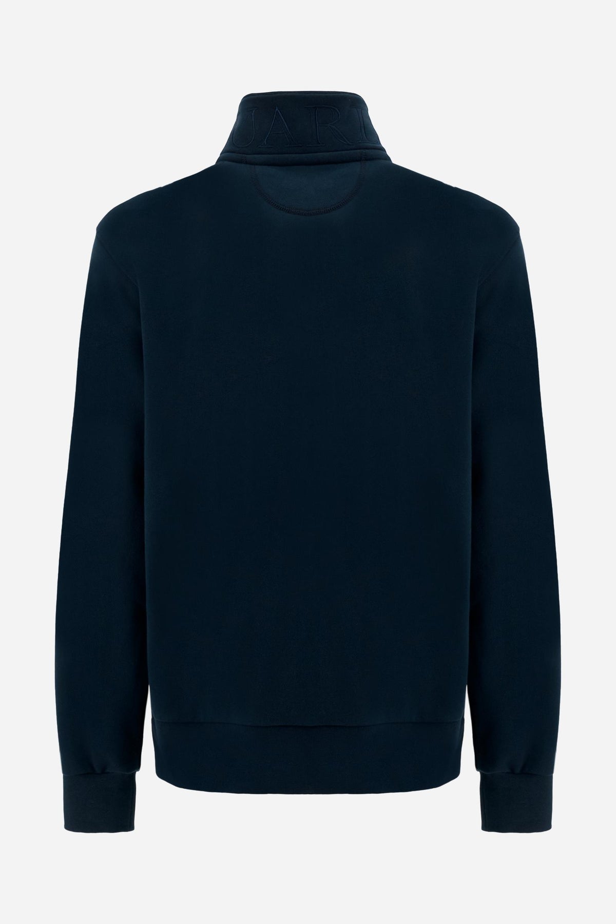 Men’s French Terry sweatshirt with front zip, striped rib details and maxi Guards logo on the chest. - Navy
